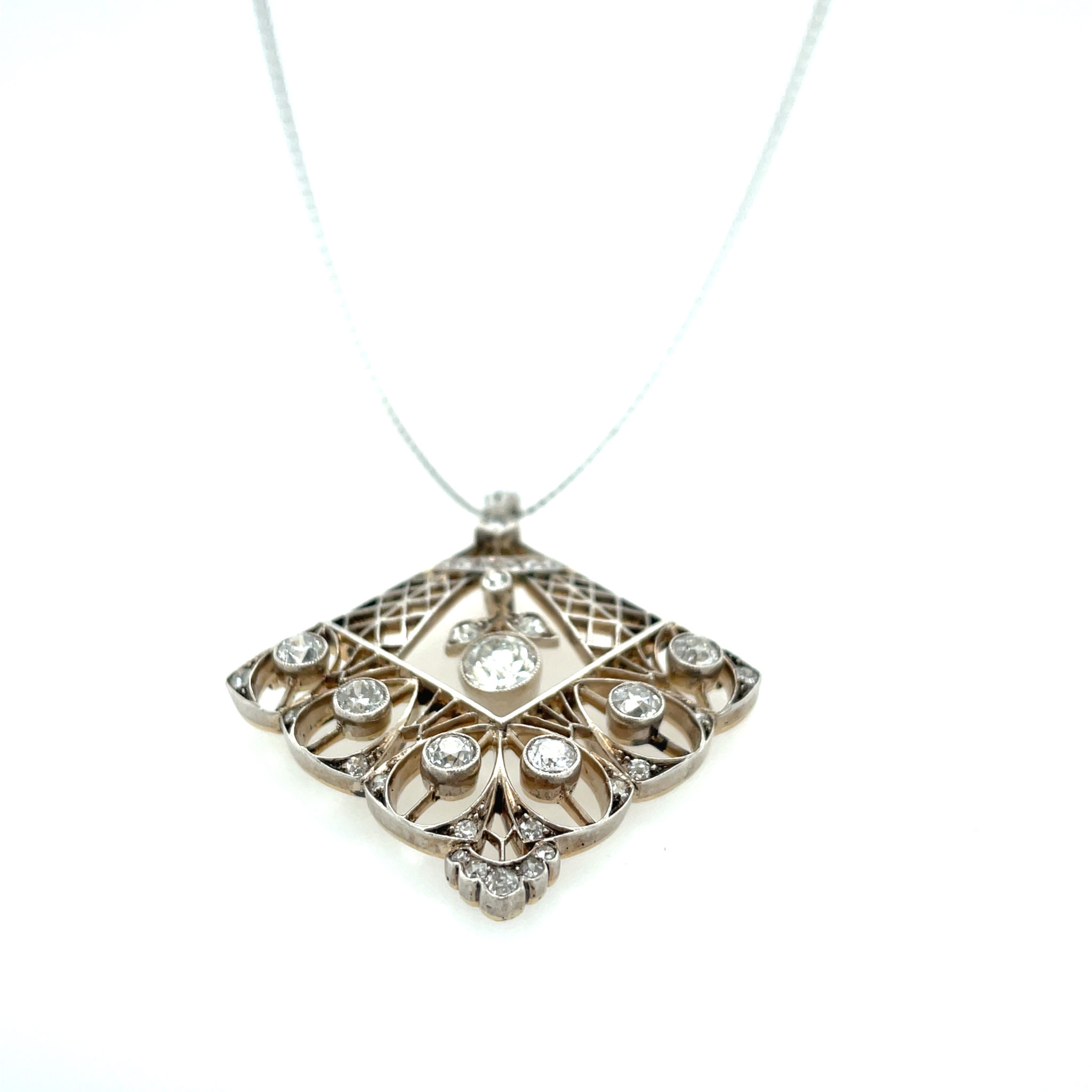 Diamanten im Altschliff Collier 45 cm ca. 1,5 ct Diamanten Weißgold 585/ 14K - Bild 3
