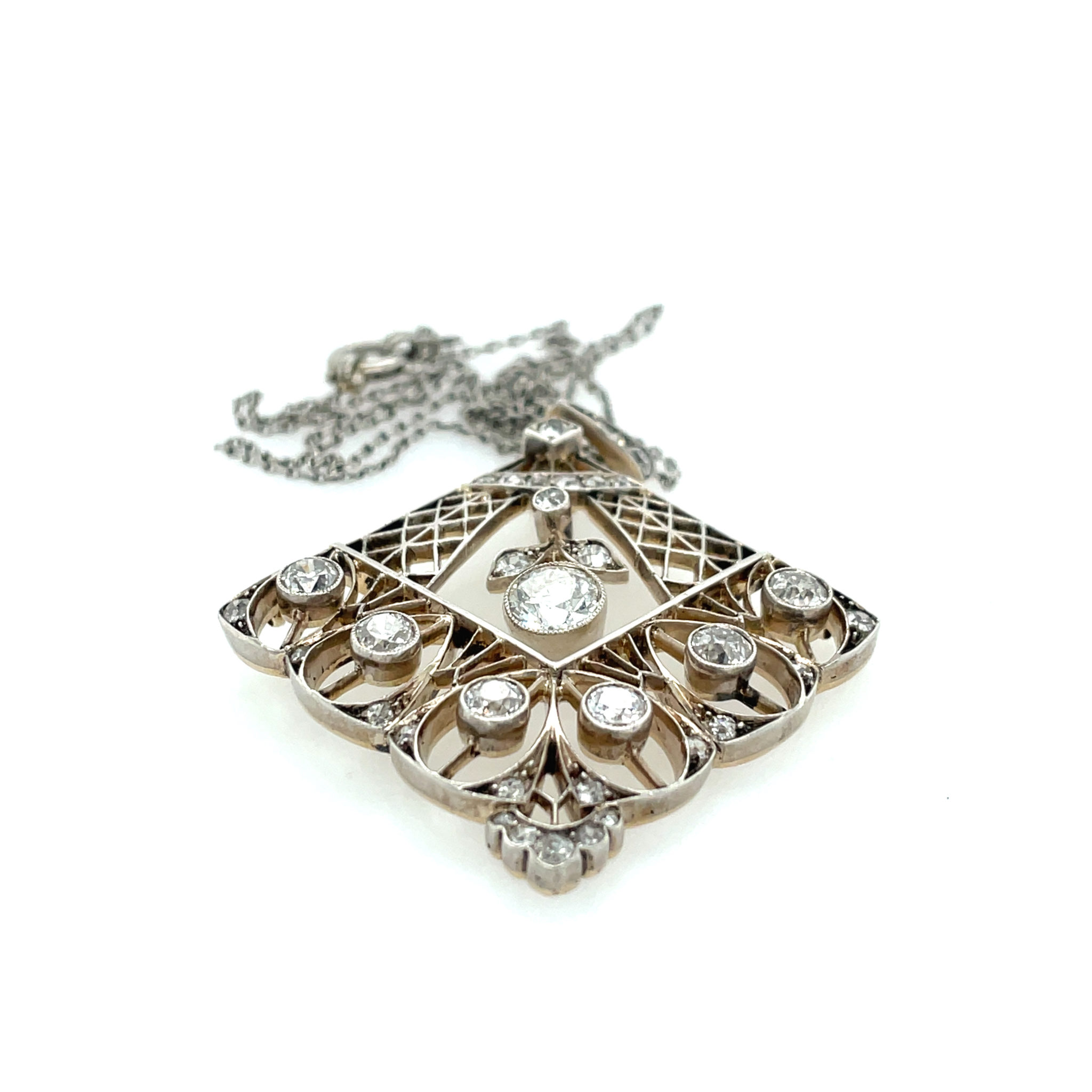 Diamanten im Altschliff Collier 45 cm ca. 1,5 ct Diamanten Weißgold 585/ 14K - Bild 5