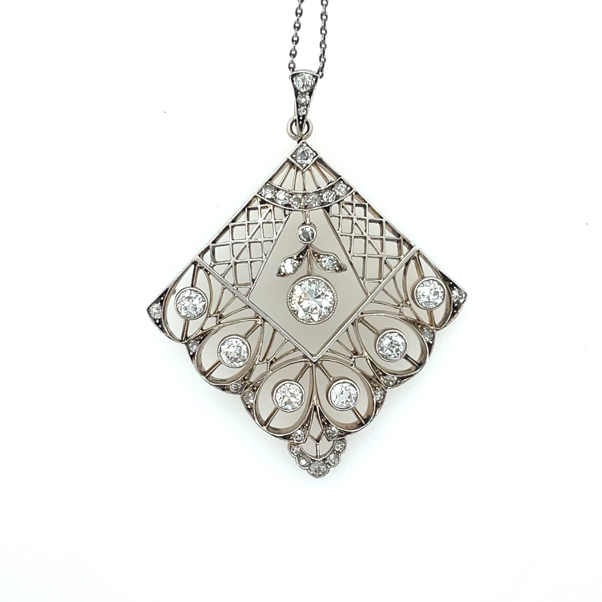 Diamanten im Altschliff Collier 45 cm ca. 1,5 ct Diamanten Weißgold 585/ 14K
