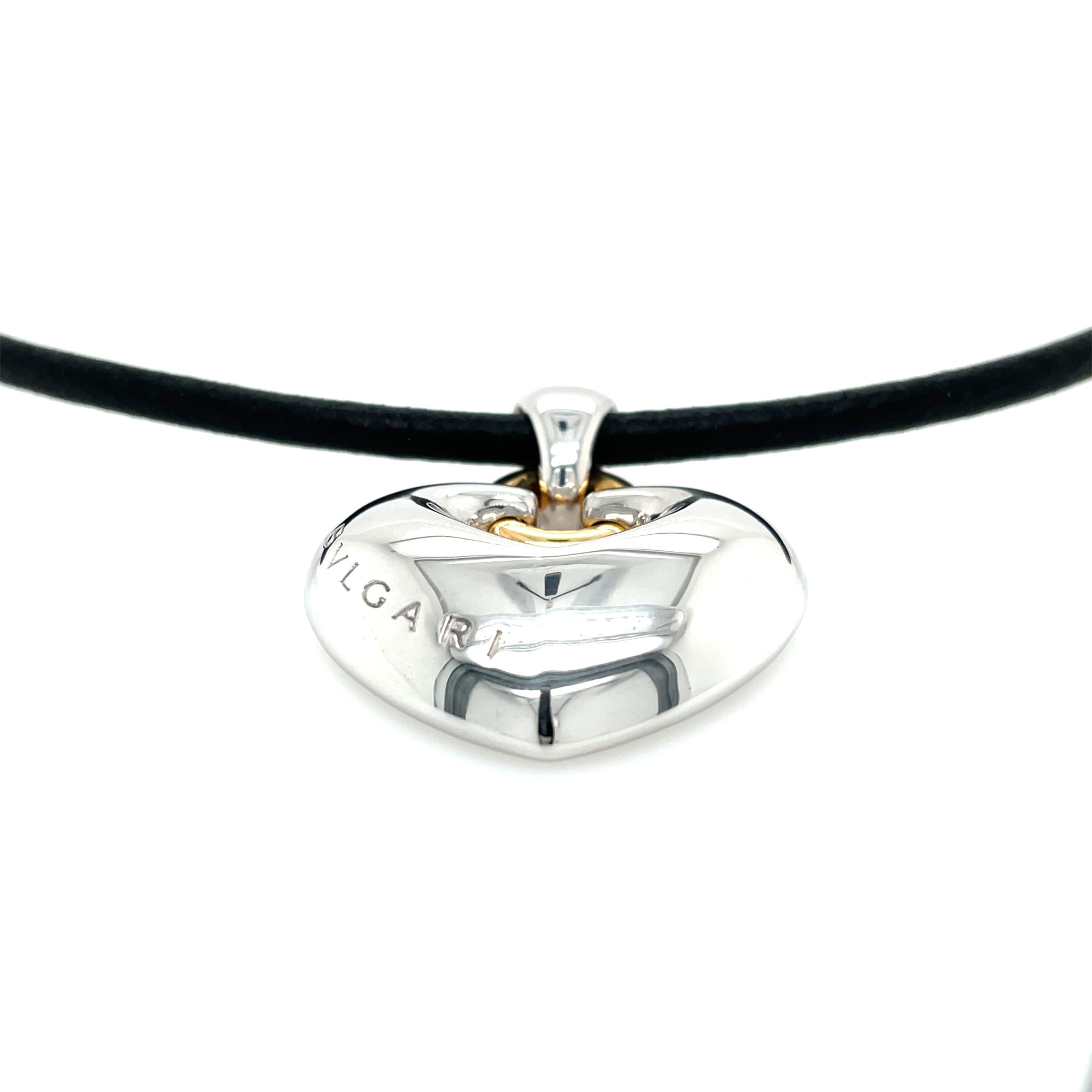Bulgari „Cuore“ Collier mit Lederband 38 cm BVLGARI Weißgold 750/ 18K - Bild 2