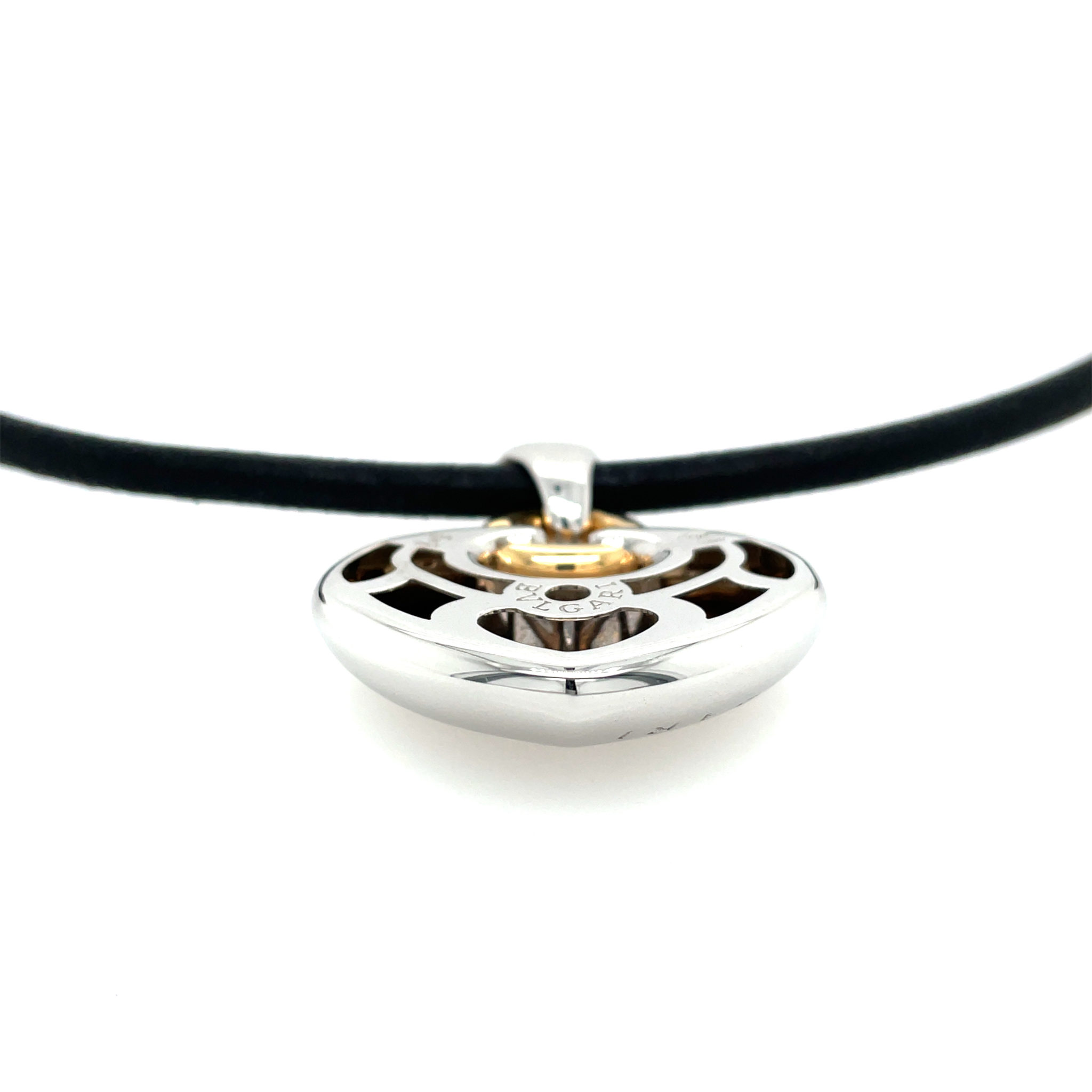 Bulgari „Cuore“ Collier mit Lederband 38 cm BVLGARI Weißgold 750/ 18K - Bild 3
