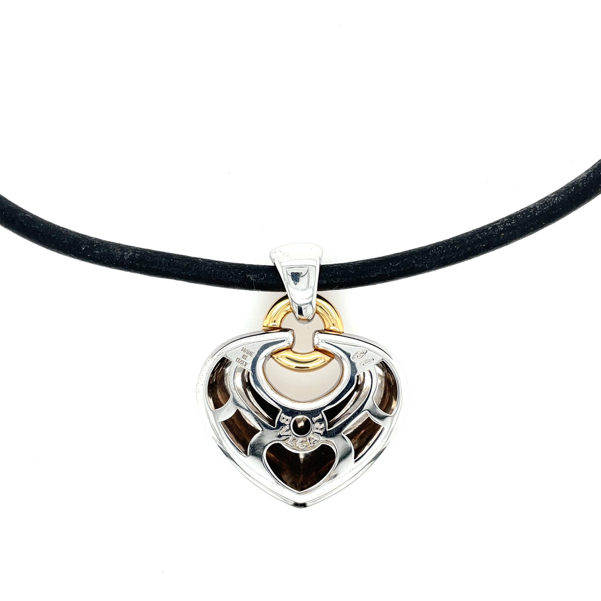 Bulgari „Cuore“ Collier mit Lederband 38 cm BVLGARI Weißgold 750/ 18K - Bild 4