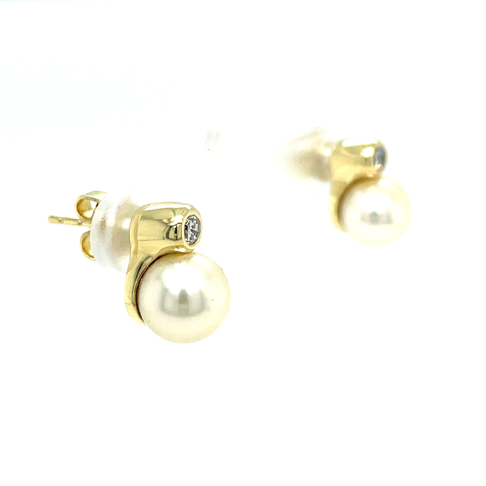 Perlen Ohrstecker ca. 0,20 ct Diamanten Gelbgold 585/ 14K - Bild 2