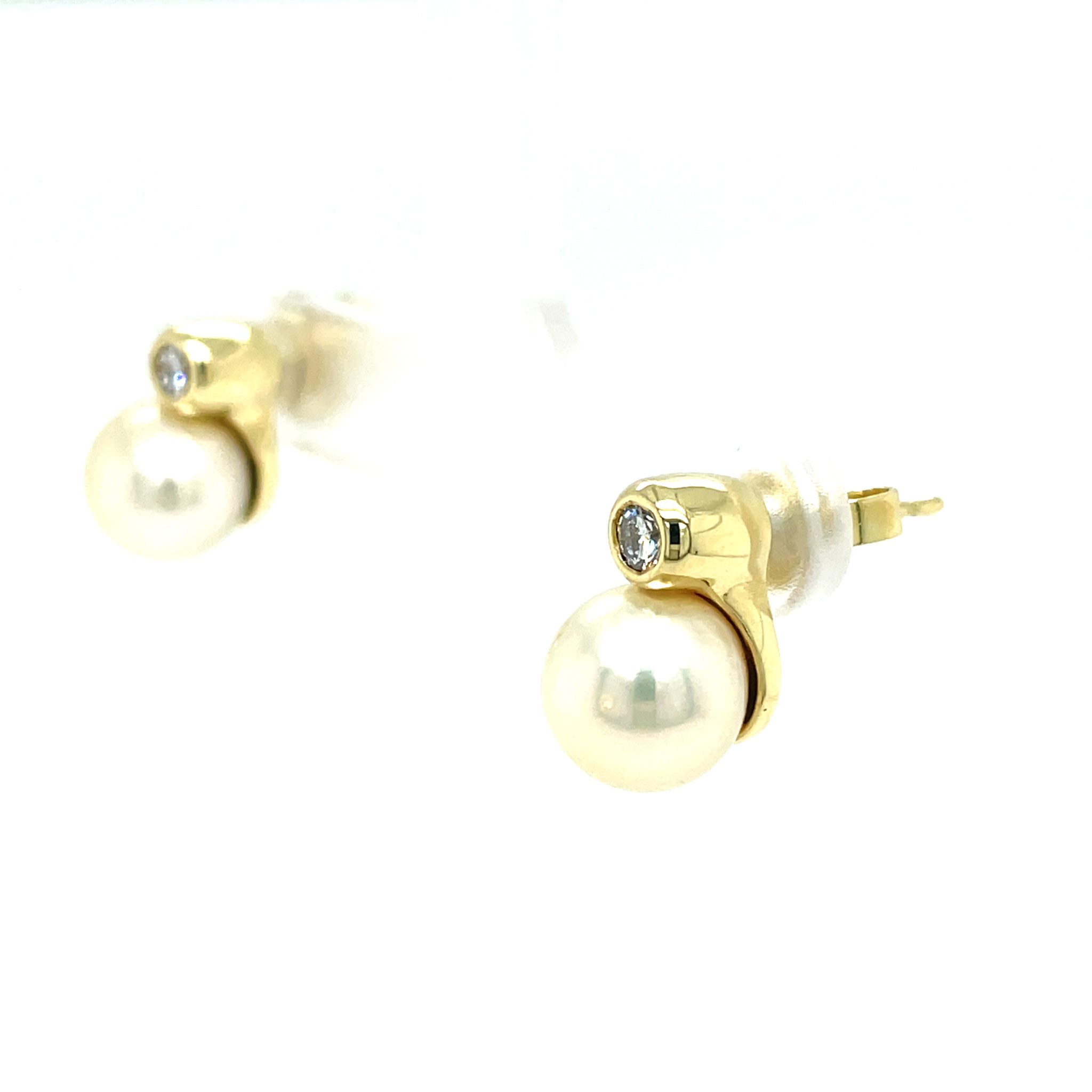 Perlen Ohrstecker ca. 0,20 ct Diamanten Gelbgold 585/ 14K - Bild 3