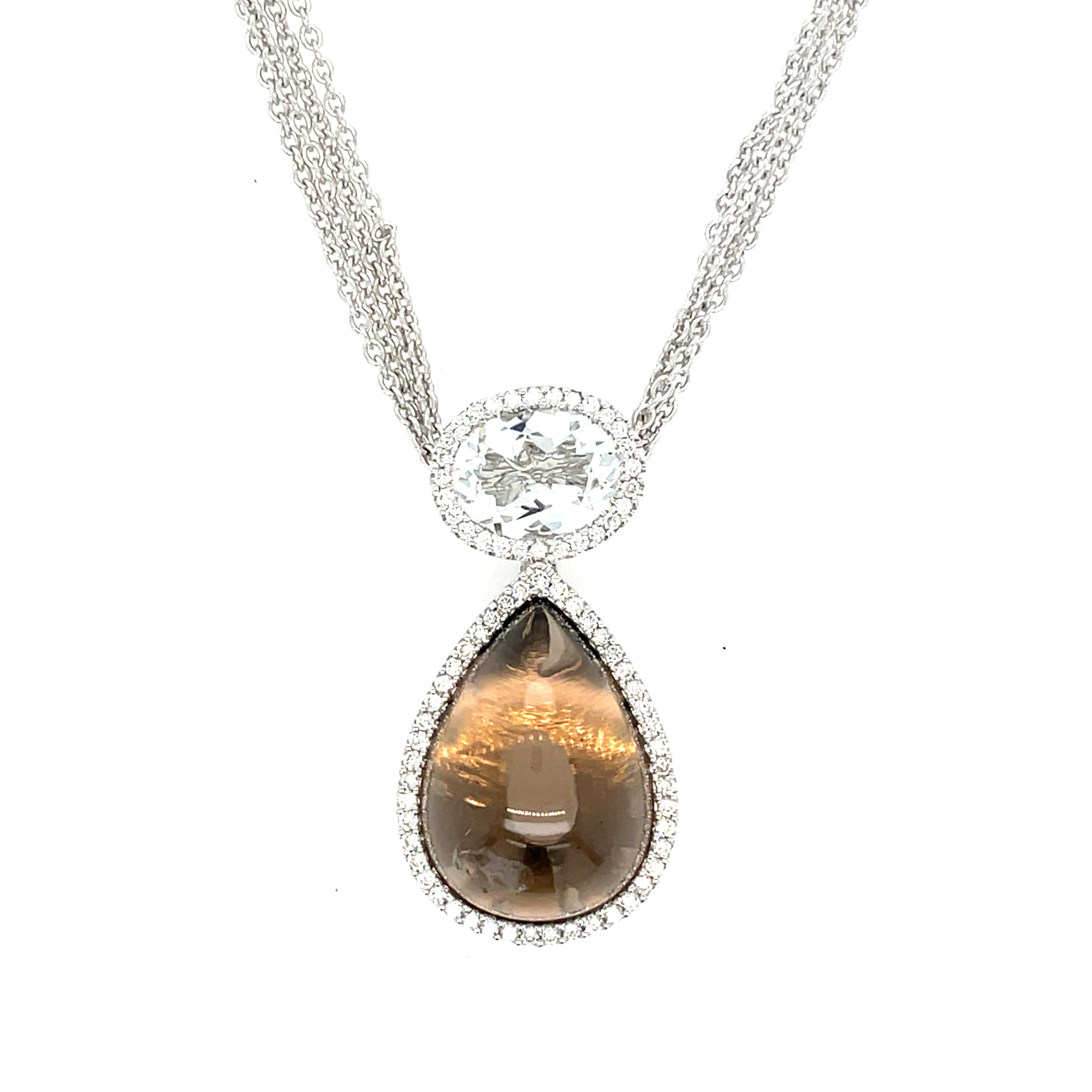 Tirisi Rauchquarz Collier 39cm Topas Diamanten Weißgold 750/ 18K
