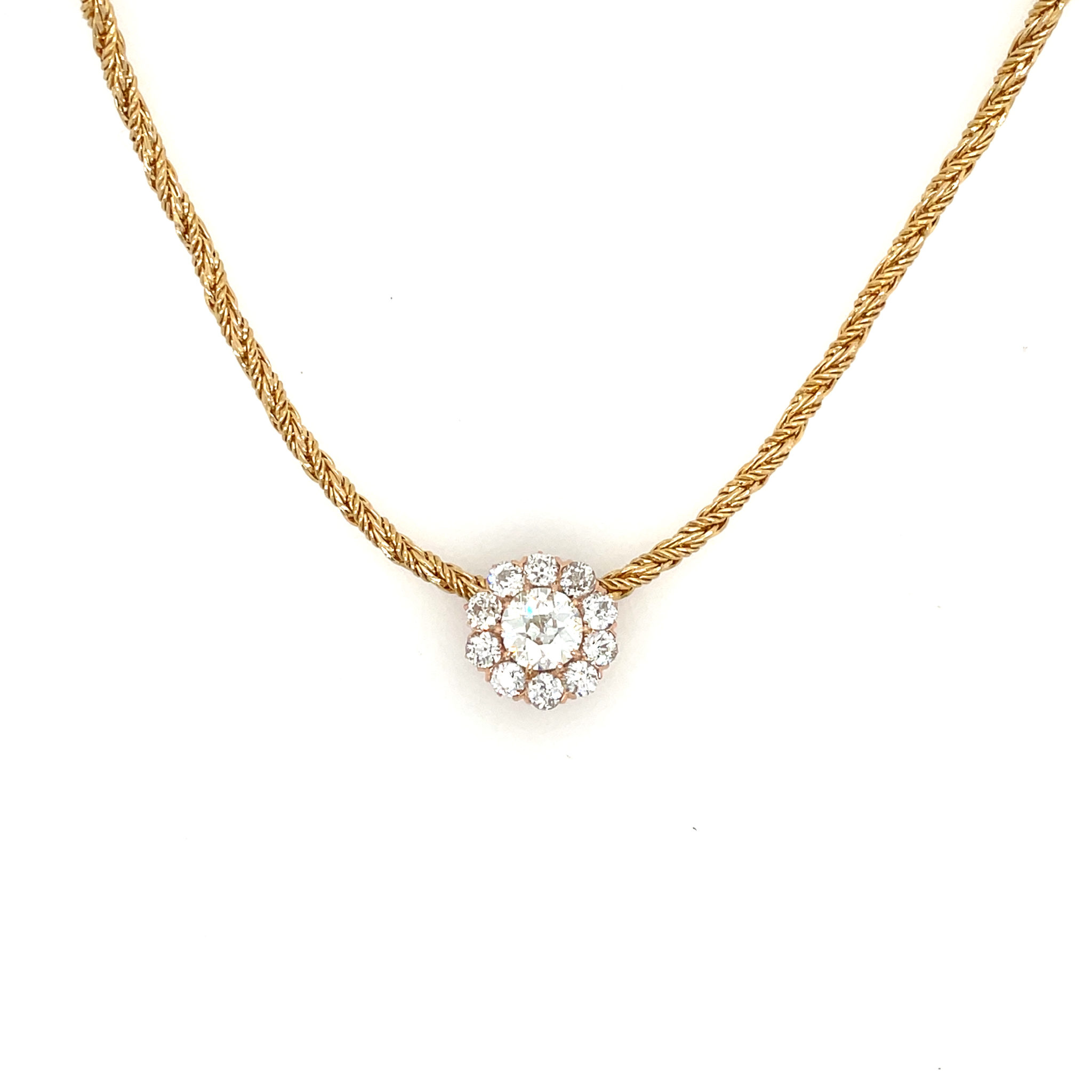 Diamanten im Altschliff Kordelcollier 39 cm ca. 2,50 ct Diamanten Bicolor 750/ 18K