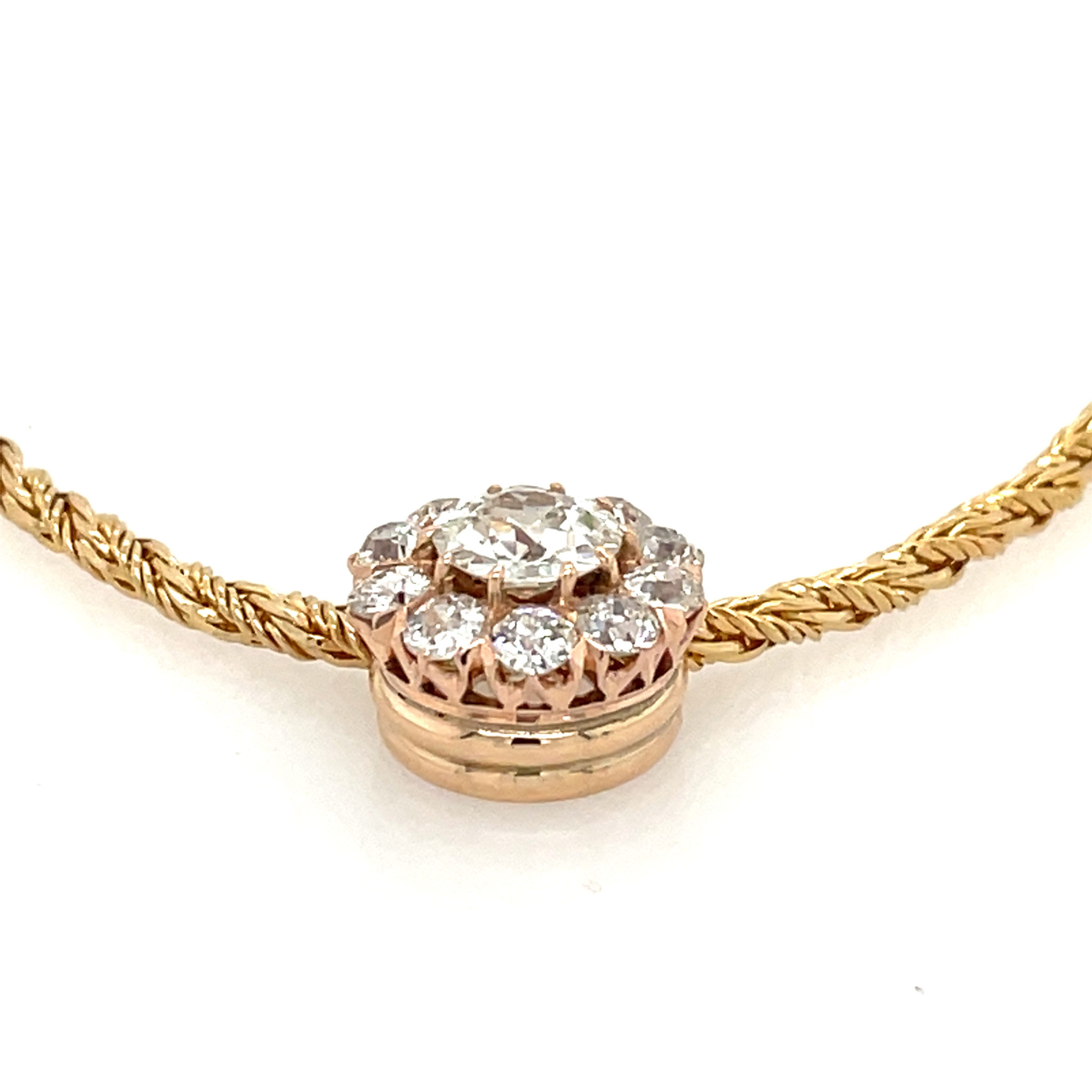 Diamanten im Altschliff Kordelcollier 39 cm ca. 2,50 ct Diamanten Bicolor 750/ 18K - Bild 5