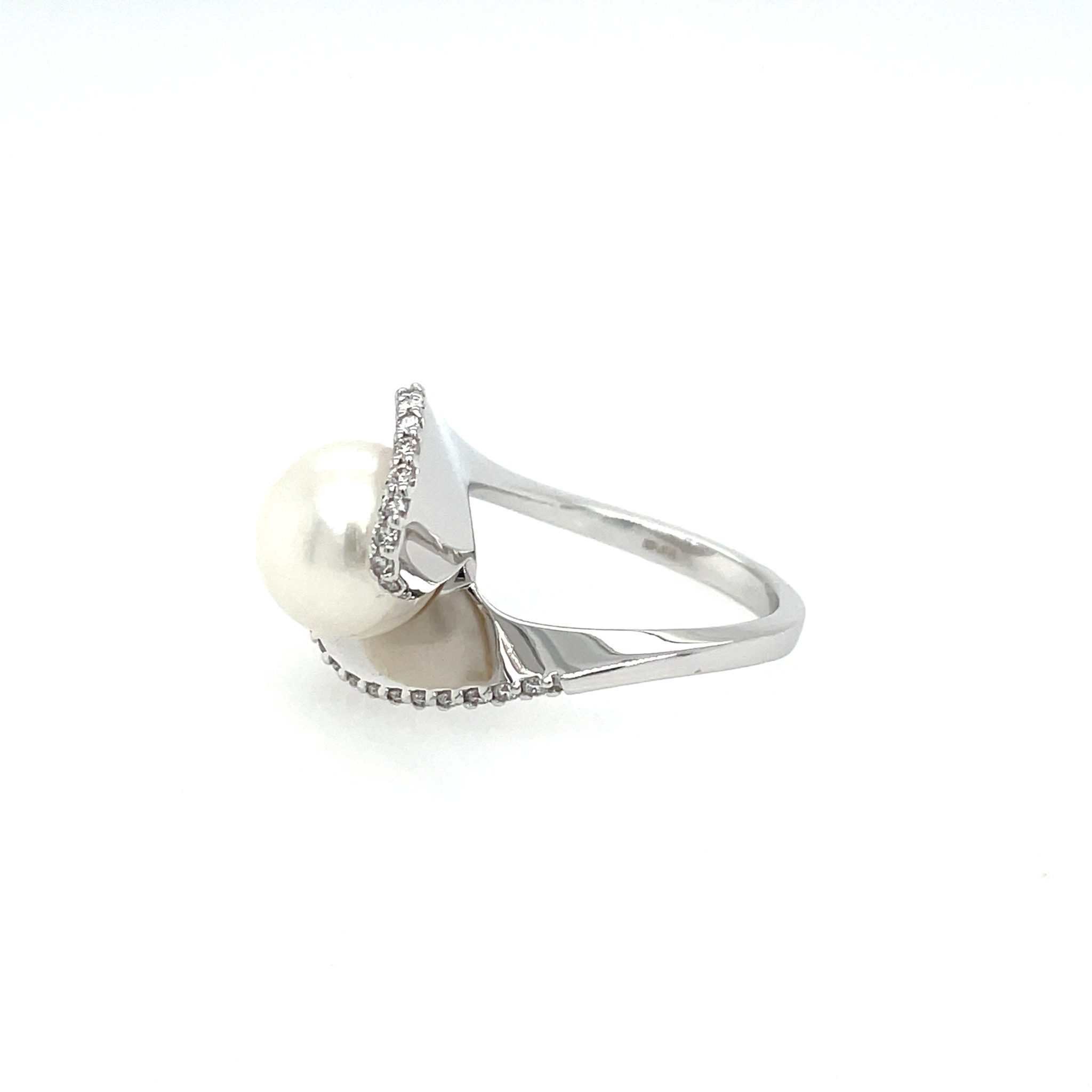 Süßwasserperle Ring Gr. 56 ca. 0,25 ct Diamanten Weißgold 585/ 14K - Bild 2