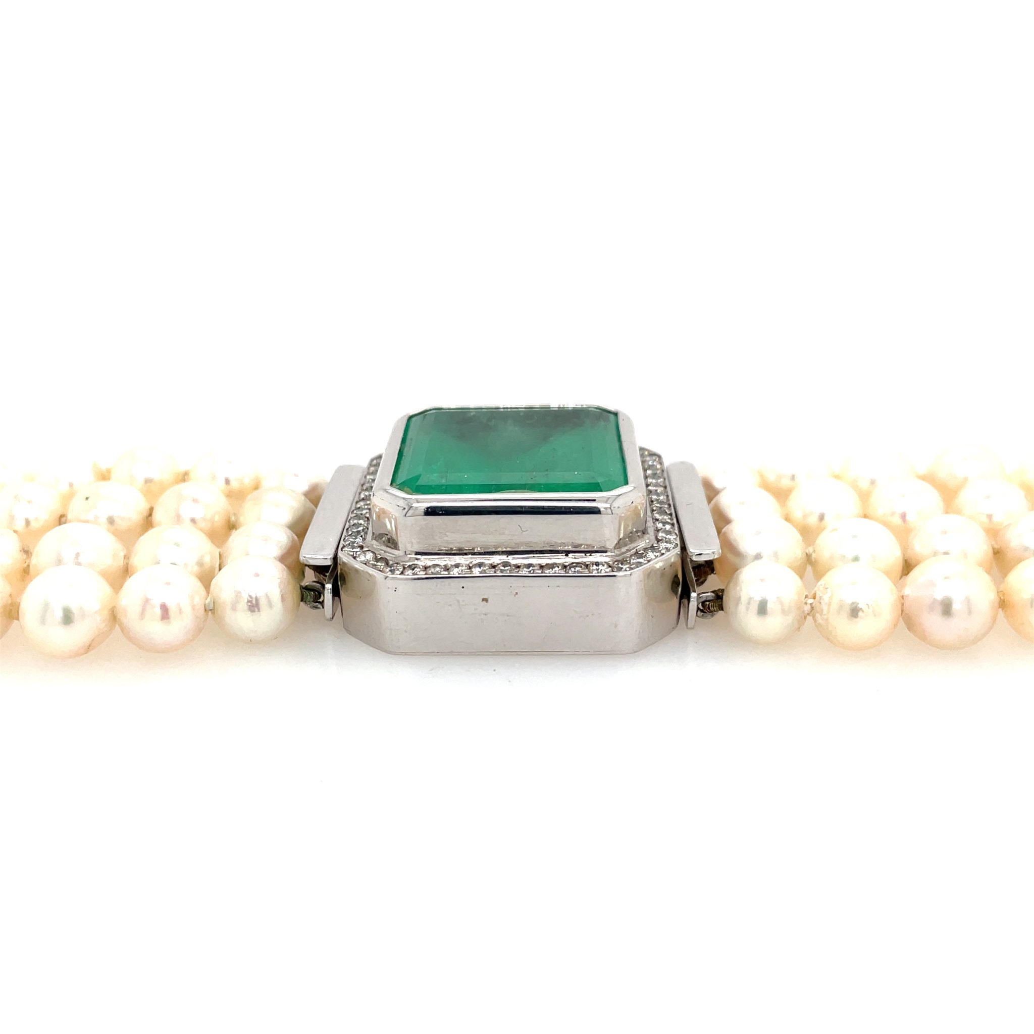 Smaragd Perlen Collier ca. 40,45ct 38cm Weißgold 750/ 18K - Bild 2