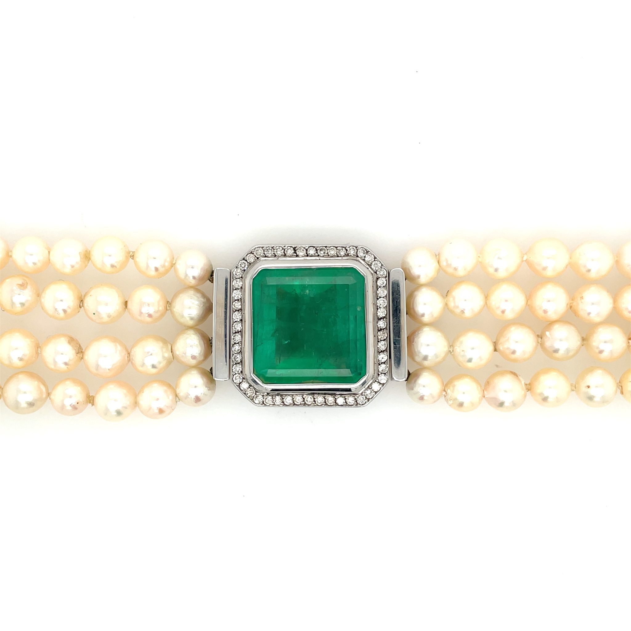 Smaragd Perlen Collier ca. 40,45ct 38cm Weißgold 750/ 18K