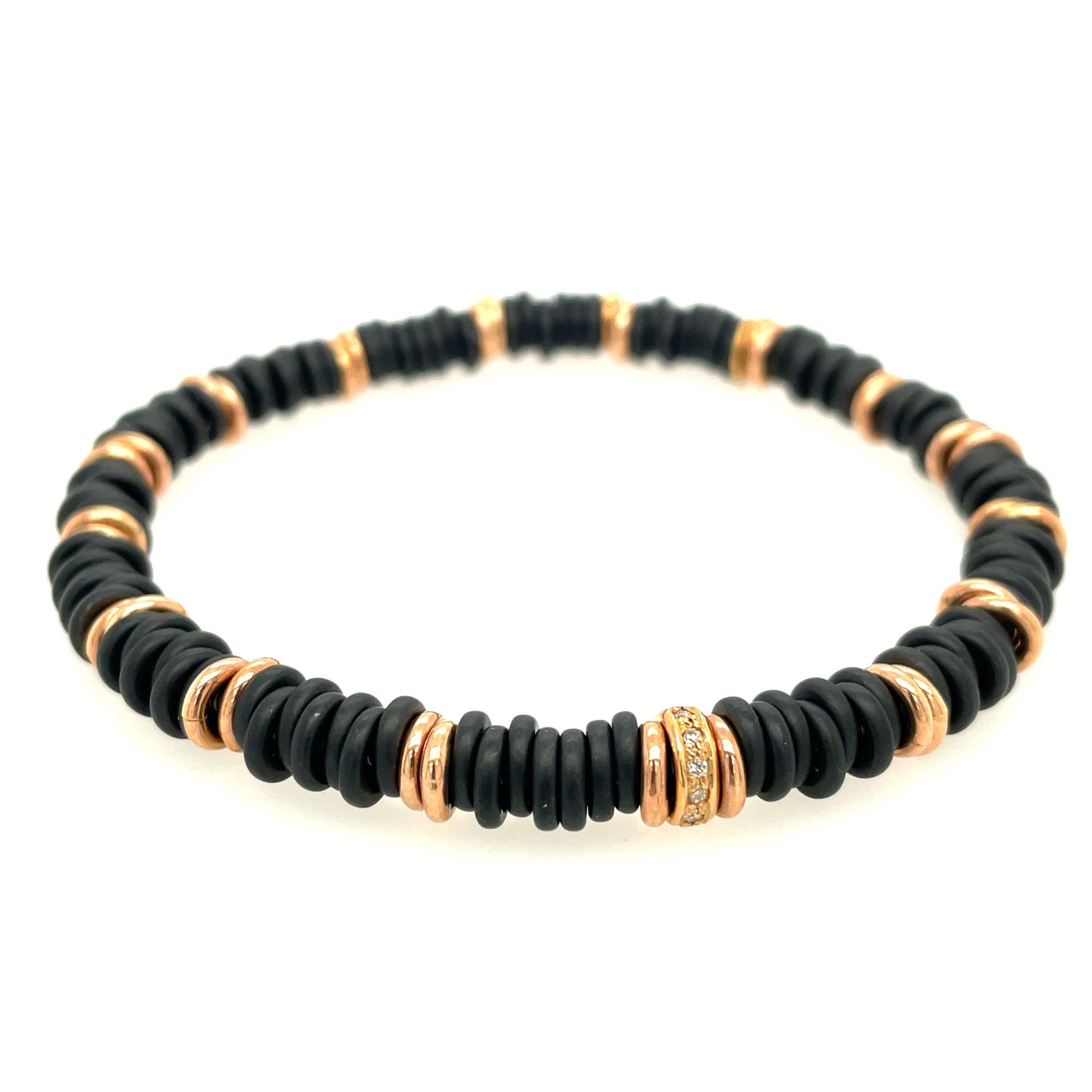 Scheiben Onyx Armband Flexibel 20 cm ca.0,10ct Diamanten Roségold 750/ 18K