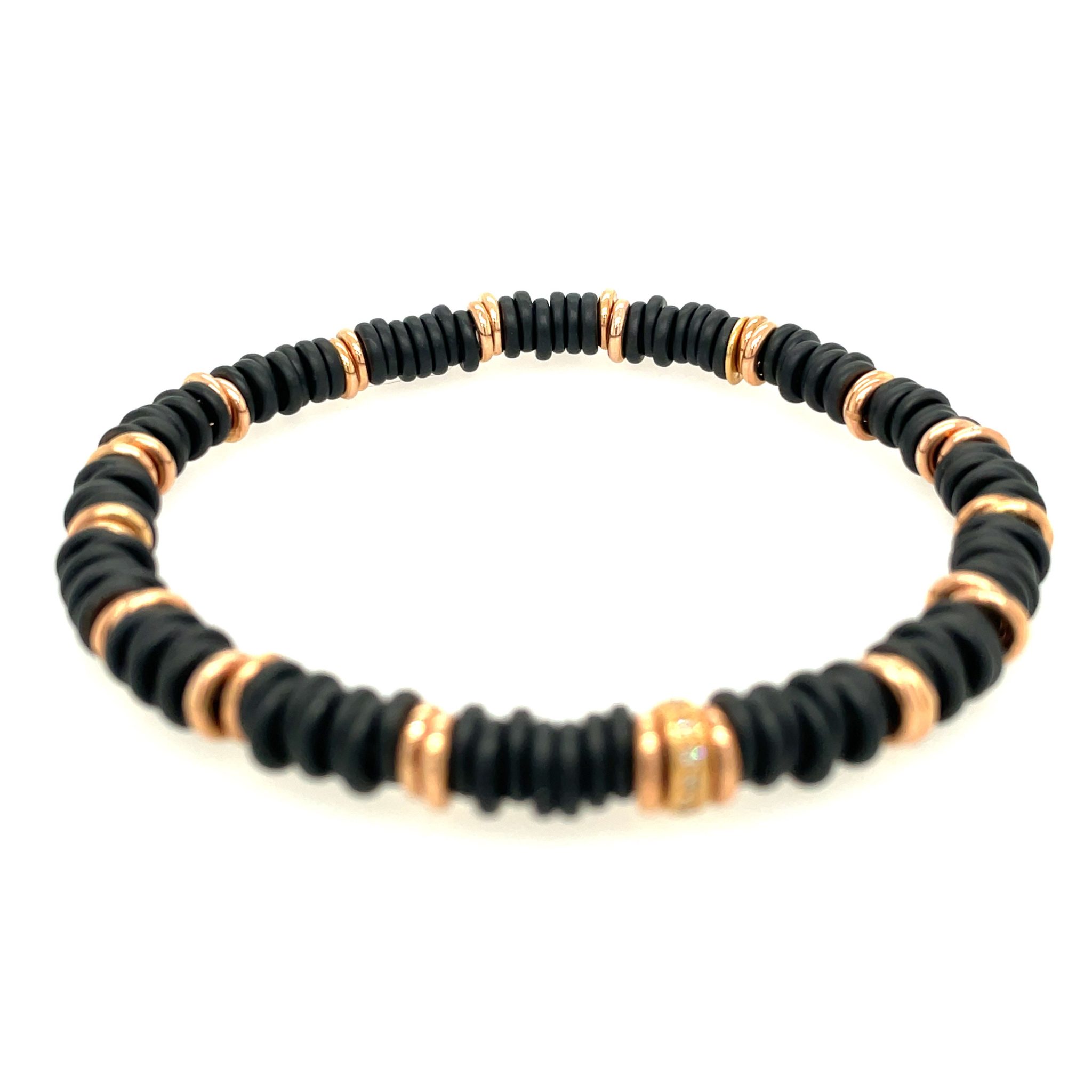 Scheiben Onyx Armband Flexibel 20 cm ca.0,10ct Diamanten Roségold 750/ 18K - Bild 2