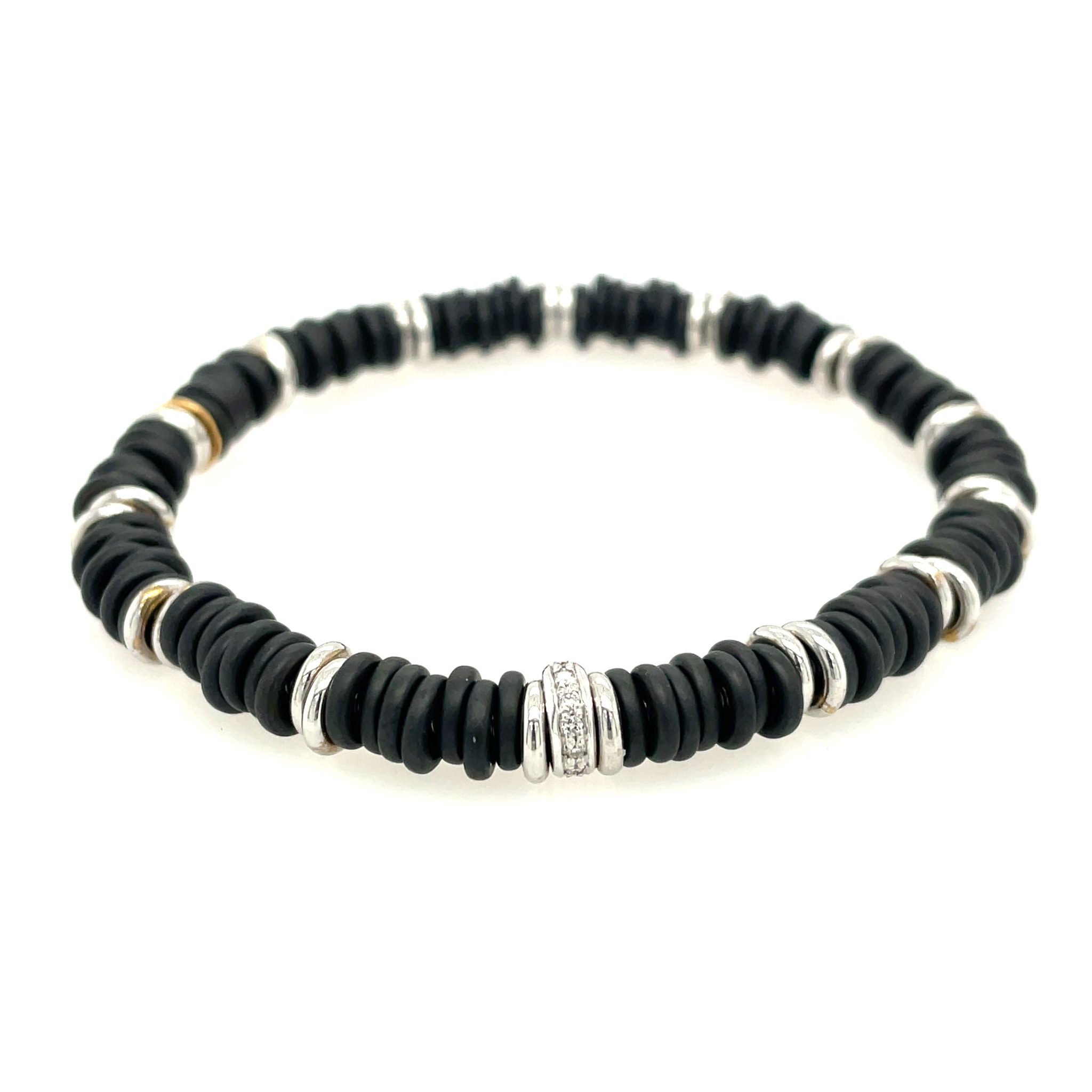 Spiralen Onyx Armband Flexibel 20 cm ca.0,10ct Diamanten Weißgold 750/ 18K