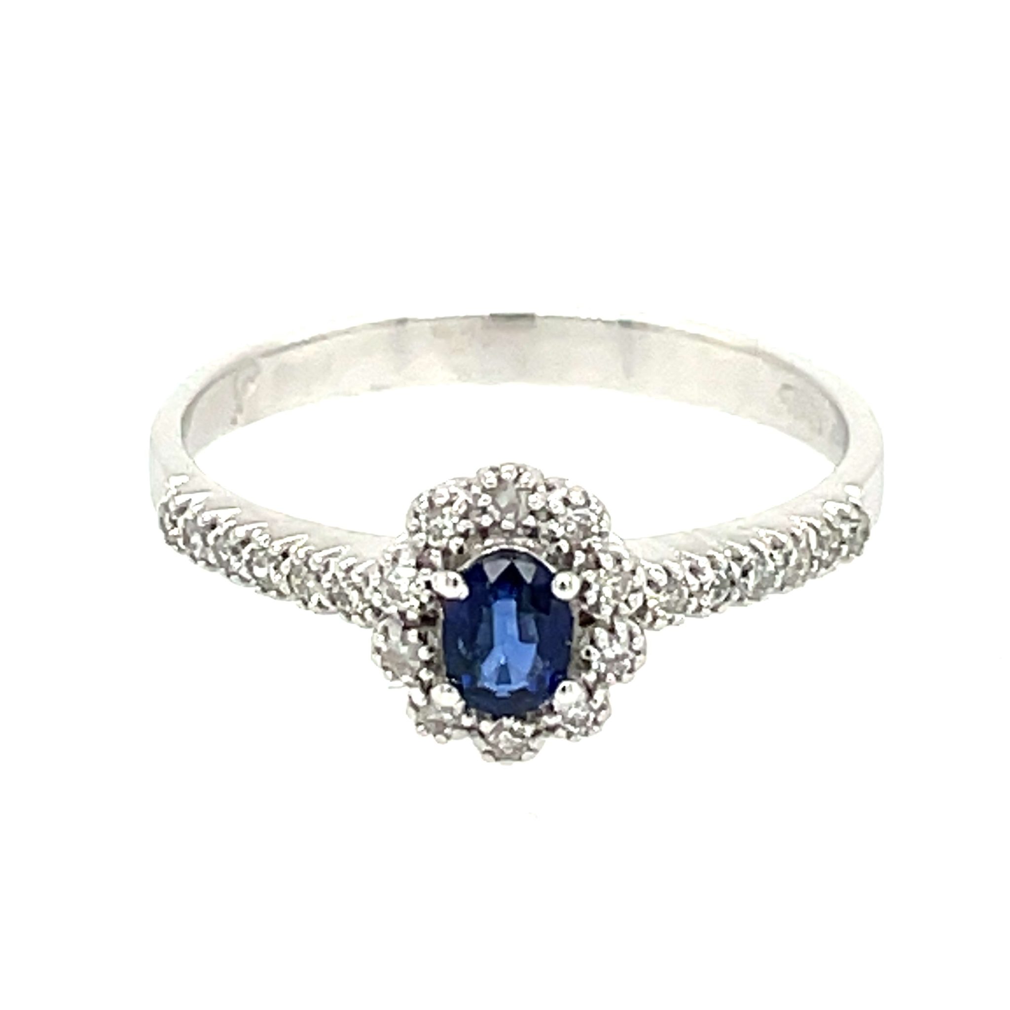 Entourage Saphir Ring Gr. 54 ca. 0,31 ct Diamanten Weißgold 750/ 18K
