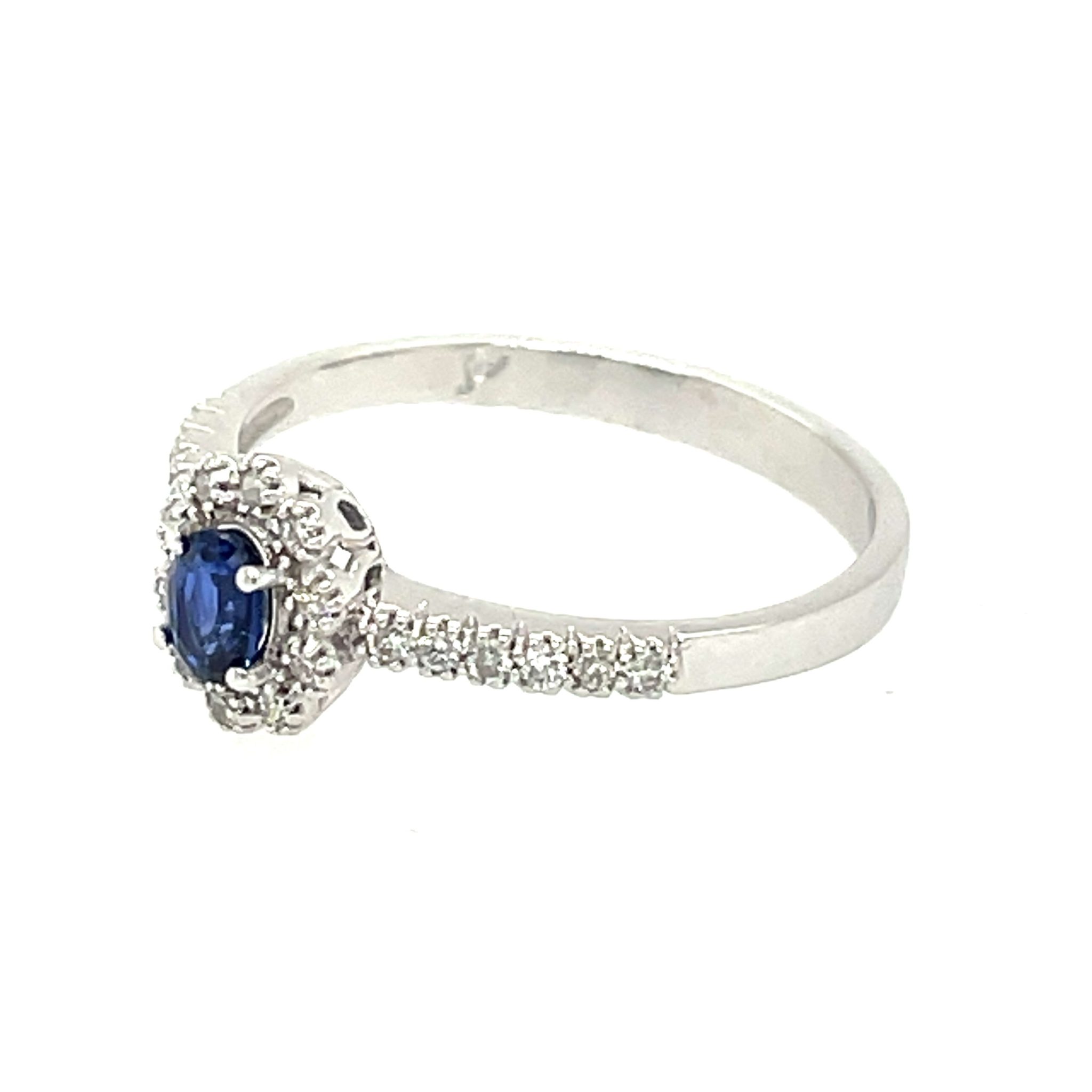Entourage Saphir Ring Gr. 54 ca. 0,31 ct Diamanten Weißgold 750/ 18K - Bild 2