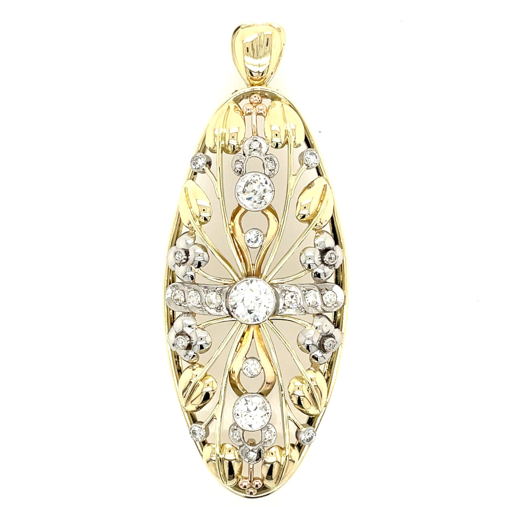 Art Deco Anhänger ca. 3,0ct Diamanten Bicolor 585/ 14K Handarbeit