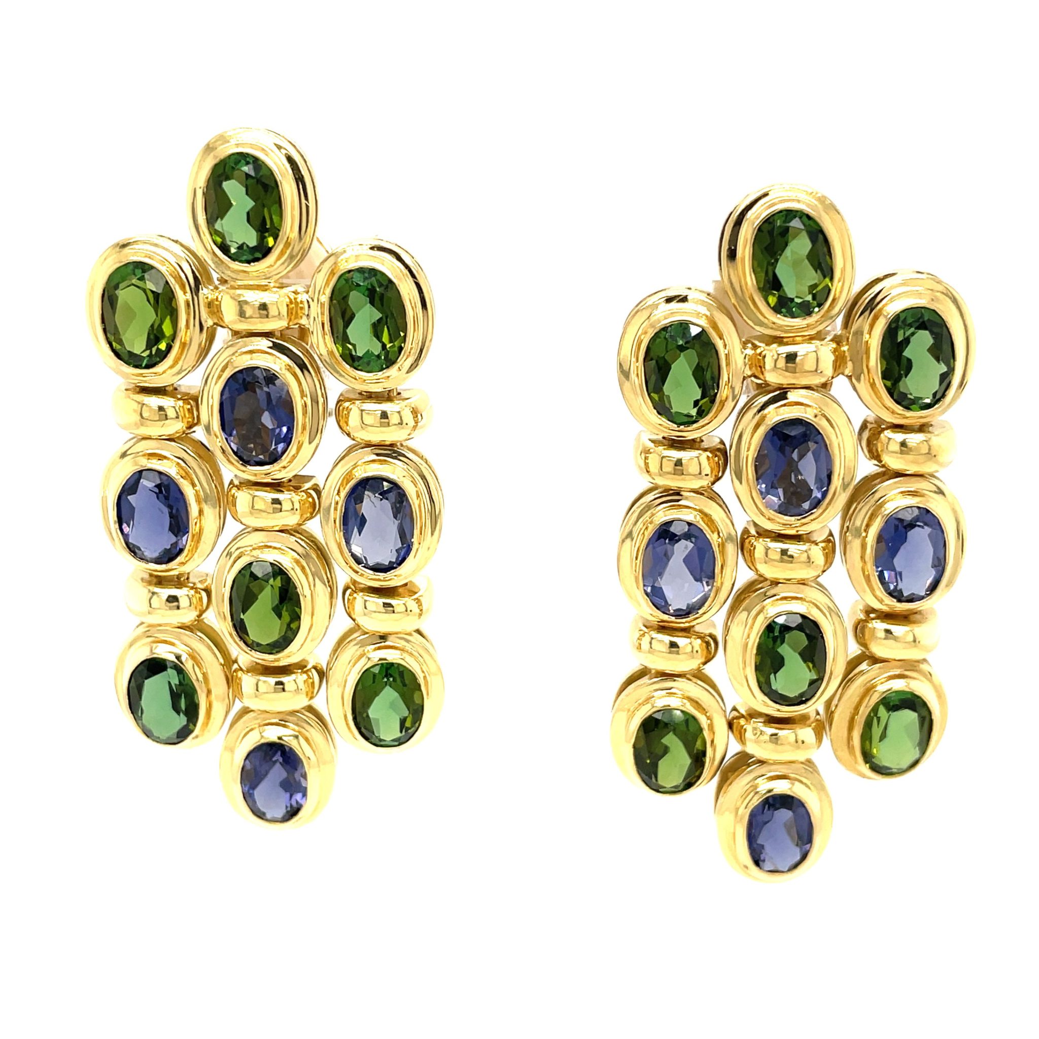 Turmalin Clipohrhänger ca. 14ct Saphire Gelbgold 750/ 18K