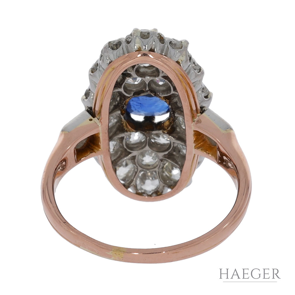 Art Deco Ring Gr.53,5 Roségold 585 / 14K mit 2,5ct Altschliff und Saphir - Bild 3
