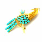 „Pfau“ Brosche mit Türkisen Gelbgold 585/ 14K - Bild 3 Vorschau