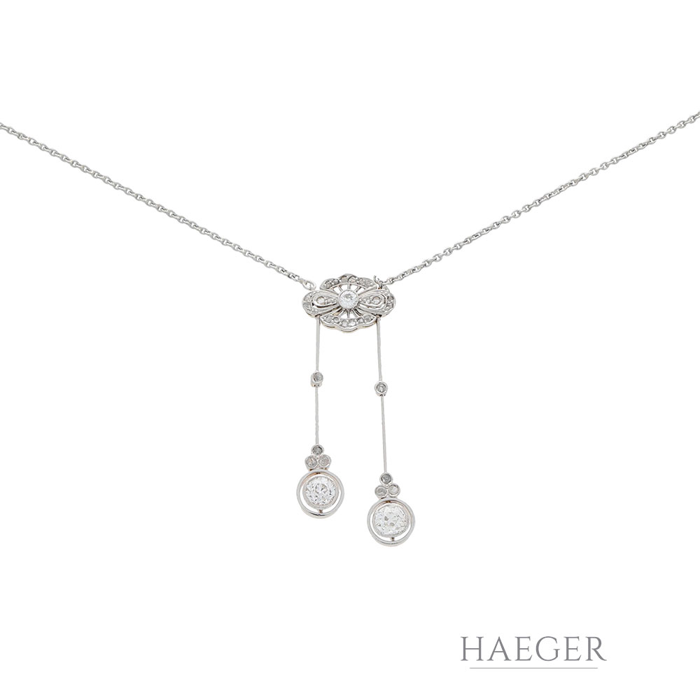 Art Deco Collier Weißgold 750 / 18K mit 0,7ct Altschliff Diamanten