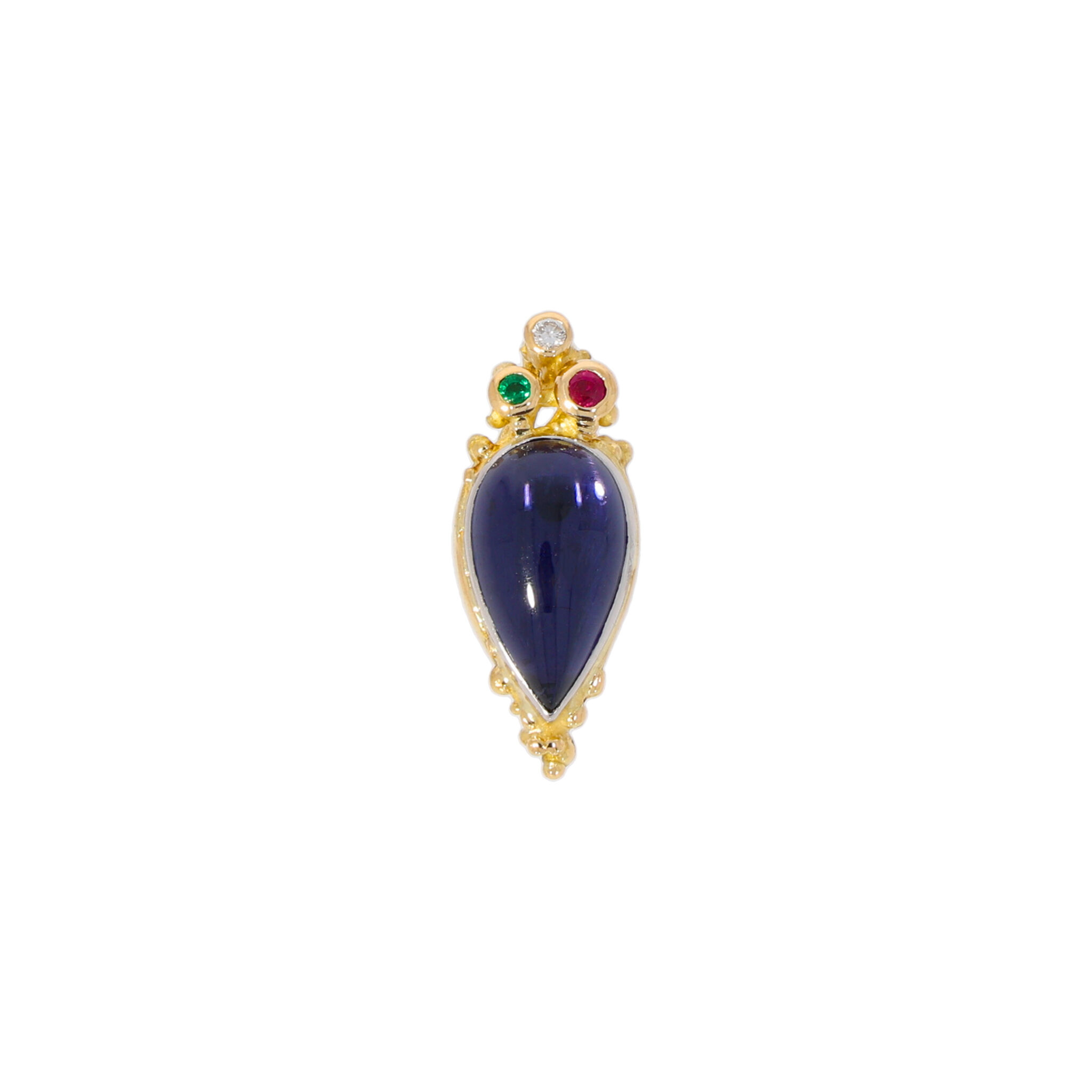 Ehinger Schwarz Anhänger Gelbgold 750 / 18K mit Tranzanit, Diamant, Smaragd, Rubin