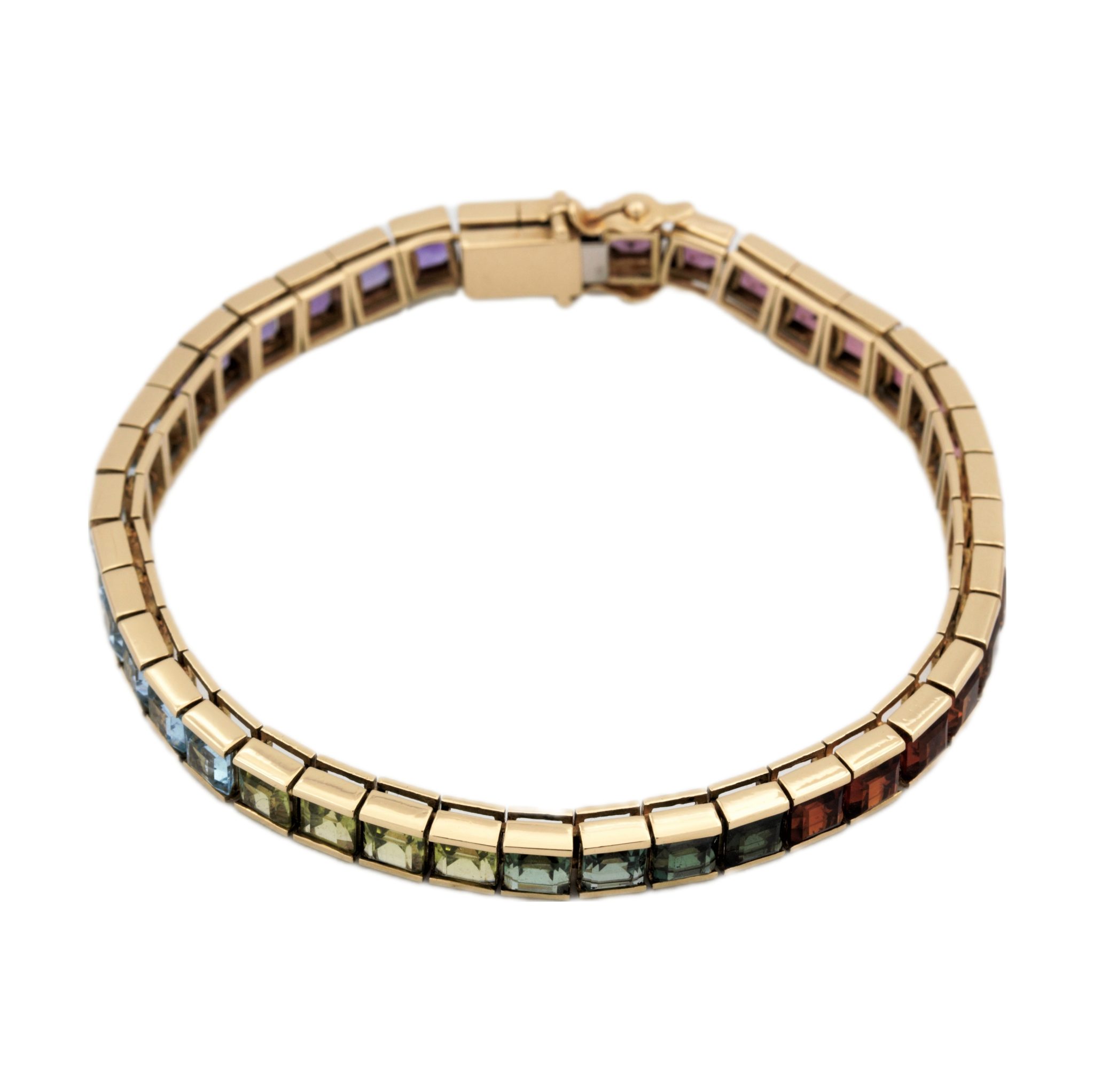 Regenbogen Armband 17,5cm Brasilianische Farbsteine Gelbgold 750/ 18K
