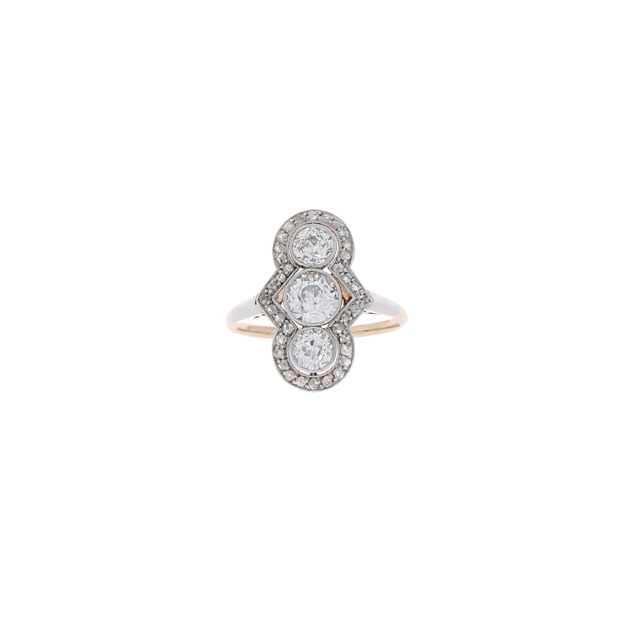 Art Deco Ring Gr.55 Gelbgold / Platin mit ca.1,2ct Diamanten