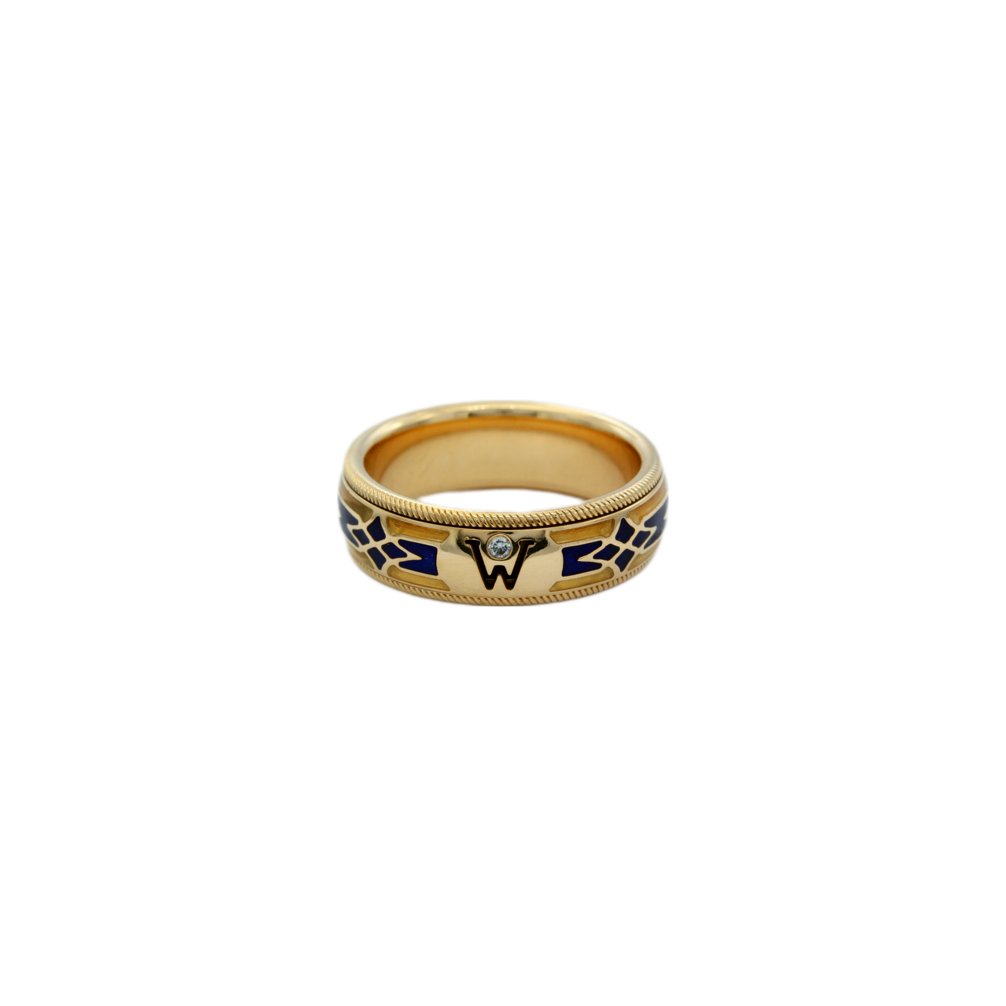 Wellendorff Parillon Ring Gr.59 Gelbgold 750 /18K mit blauen Email und Diamanten
