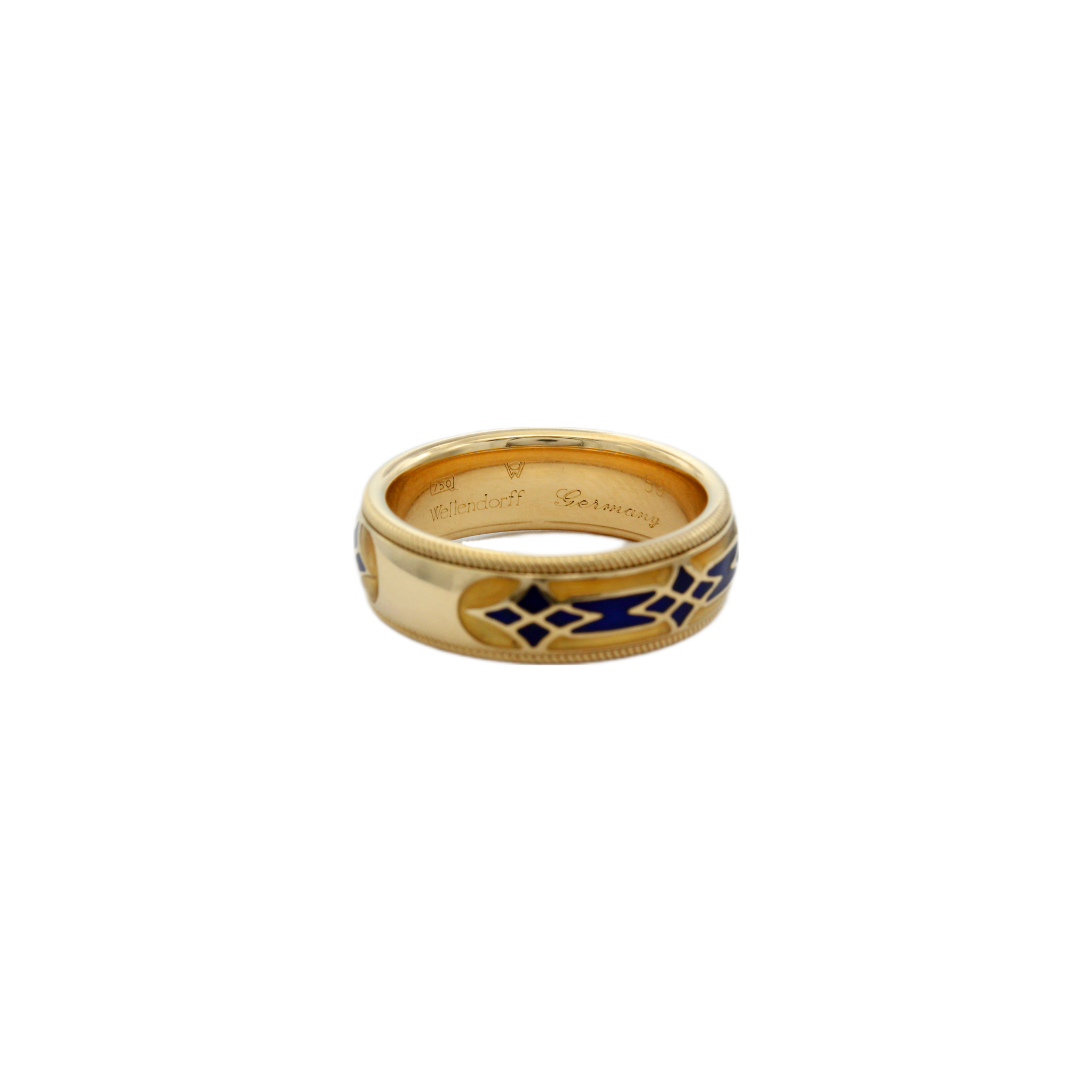 Wellendorff Parillon Ring Gr.59 Gelbgold 750 /18K mit blauen Email und Diamanten - Bild 2