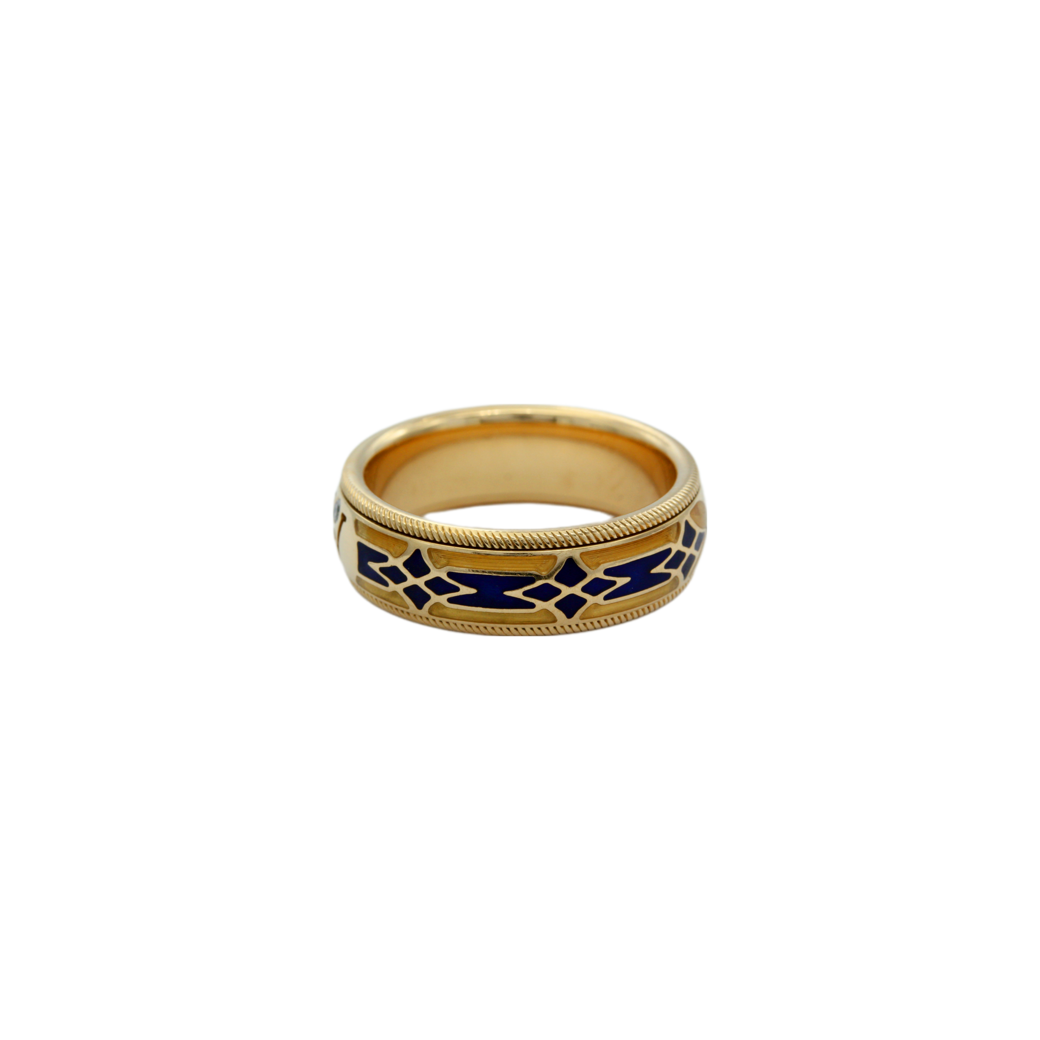 Wellendorff Parillon Ring Gr.59 Gelbgold 750 /18K mit blauen Email und Diamanten - Bild 3
