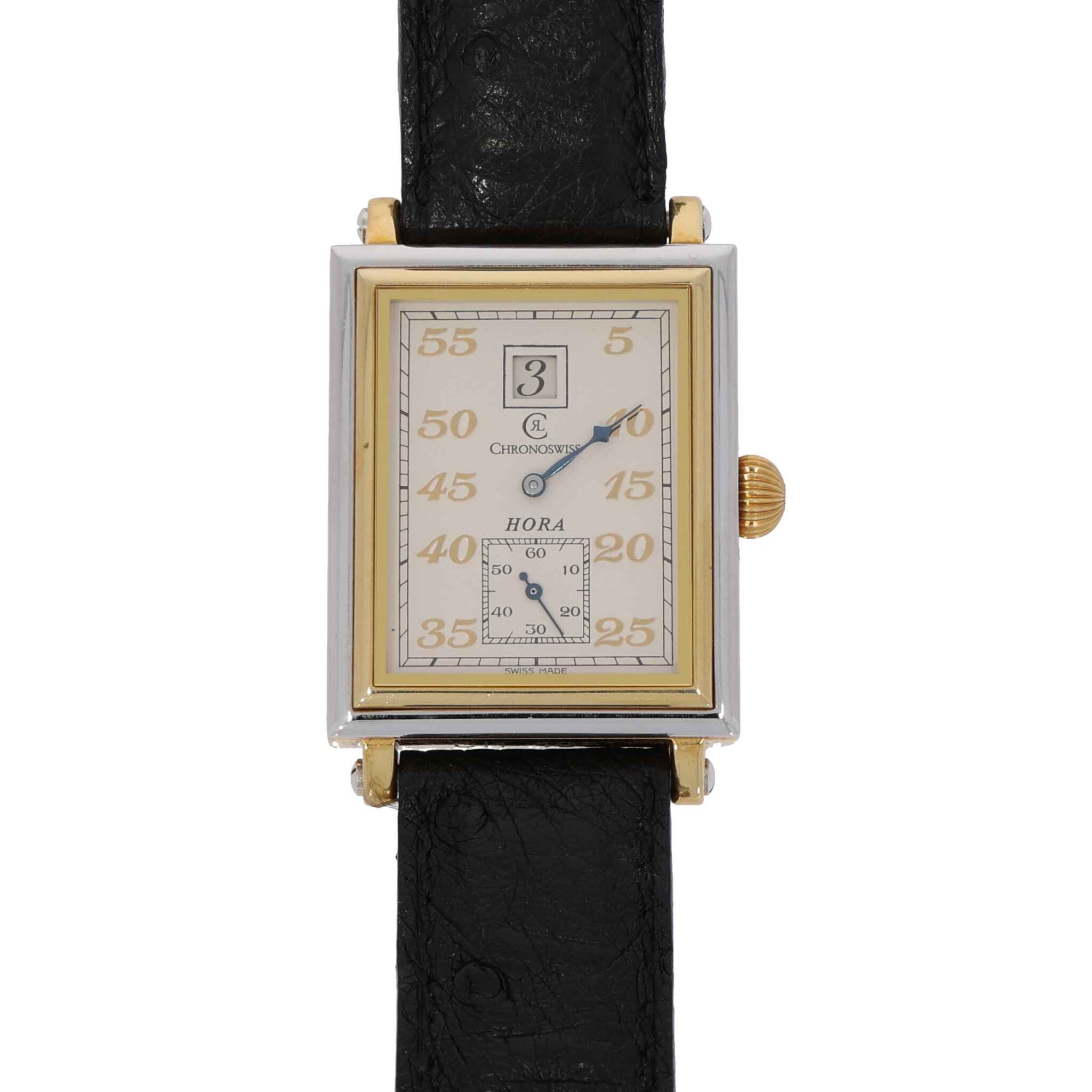 Chronoswiss Hora Ref 1351 Stahl/Gold Cal. FEF130 manual wind Full Set blanco date almost NOS - Bild 6