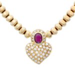Herzform Collier mit Rubin und Diamanten Gelbgold 585 / 14K - Bild 2 Vorschau