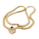 Herzform Collier mit Rubin und Diamanten Gelbgold 585 / 14K - Bild 5 Vorschau