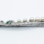 Florale Turmalin Brosche ca. 0,5ct Diamanten Zuchtperlen um 1950/60 Weißgold 18K - Bild 8 Vorschau