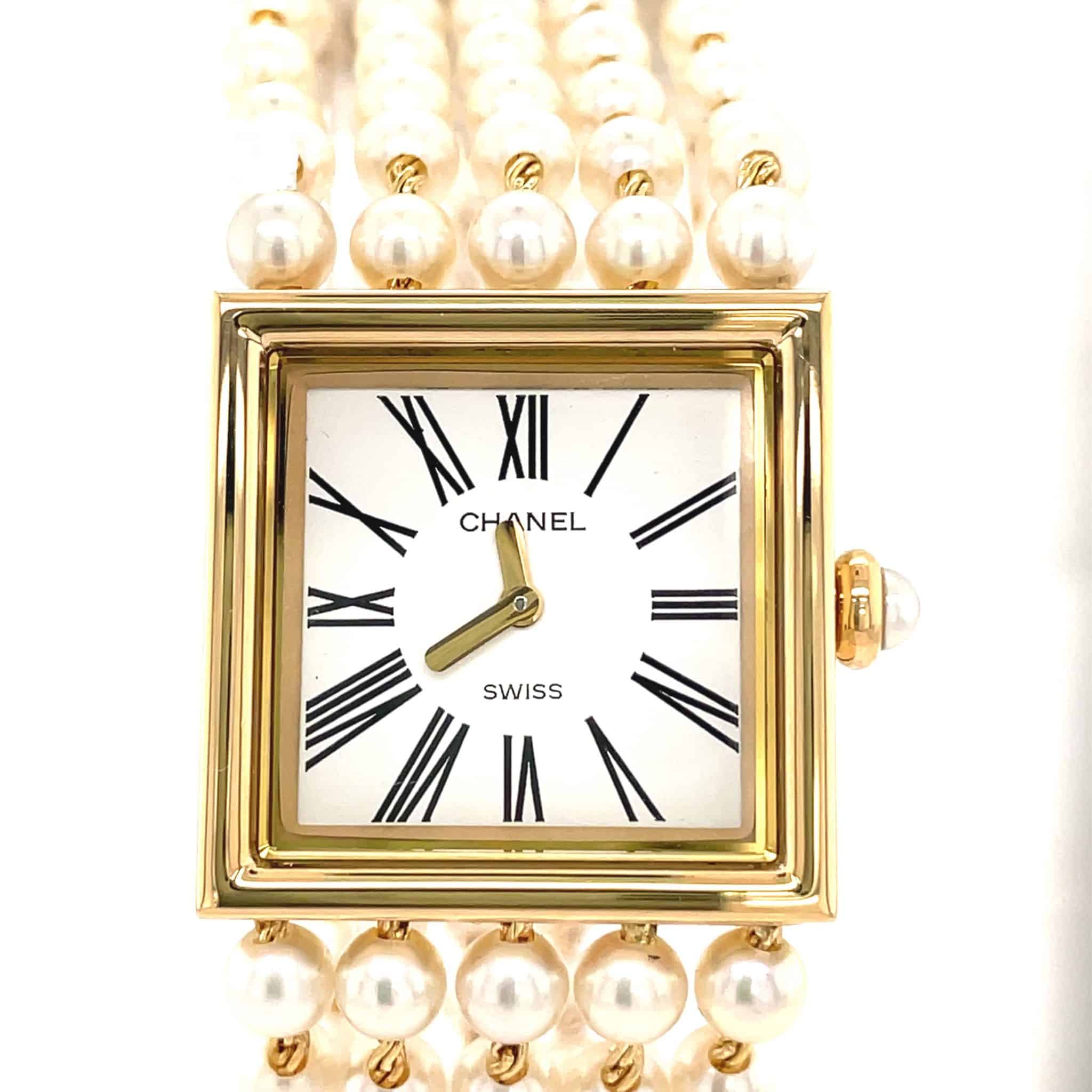 Chanel Mademoiselle 1989 Quarz 750GG Zuchtperlarmband VINTAGE Super Zustand - Bild 2
