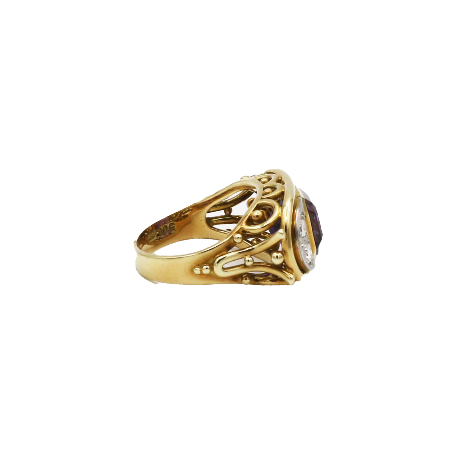 Amethyst Ring Gr.53 Gelbgold 750 / 18K mit ca. 0,24ct Diamanten - Bild 3
