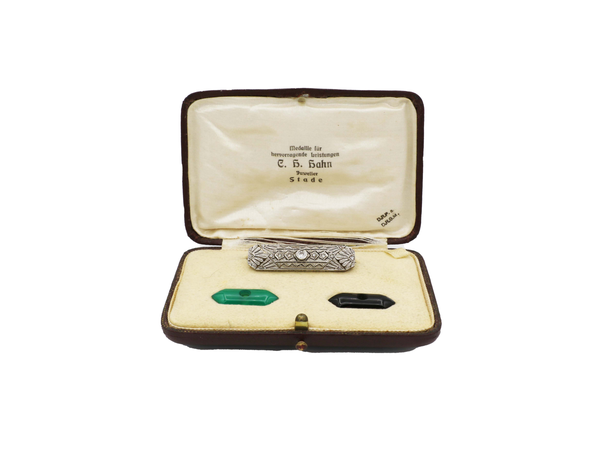 Art Deco Brosche Weißgold 585 / 14K mit Diamanten Onyx Chrysopras Wechselbar - Bild 2