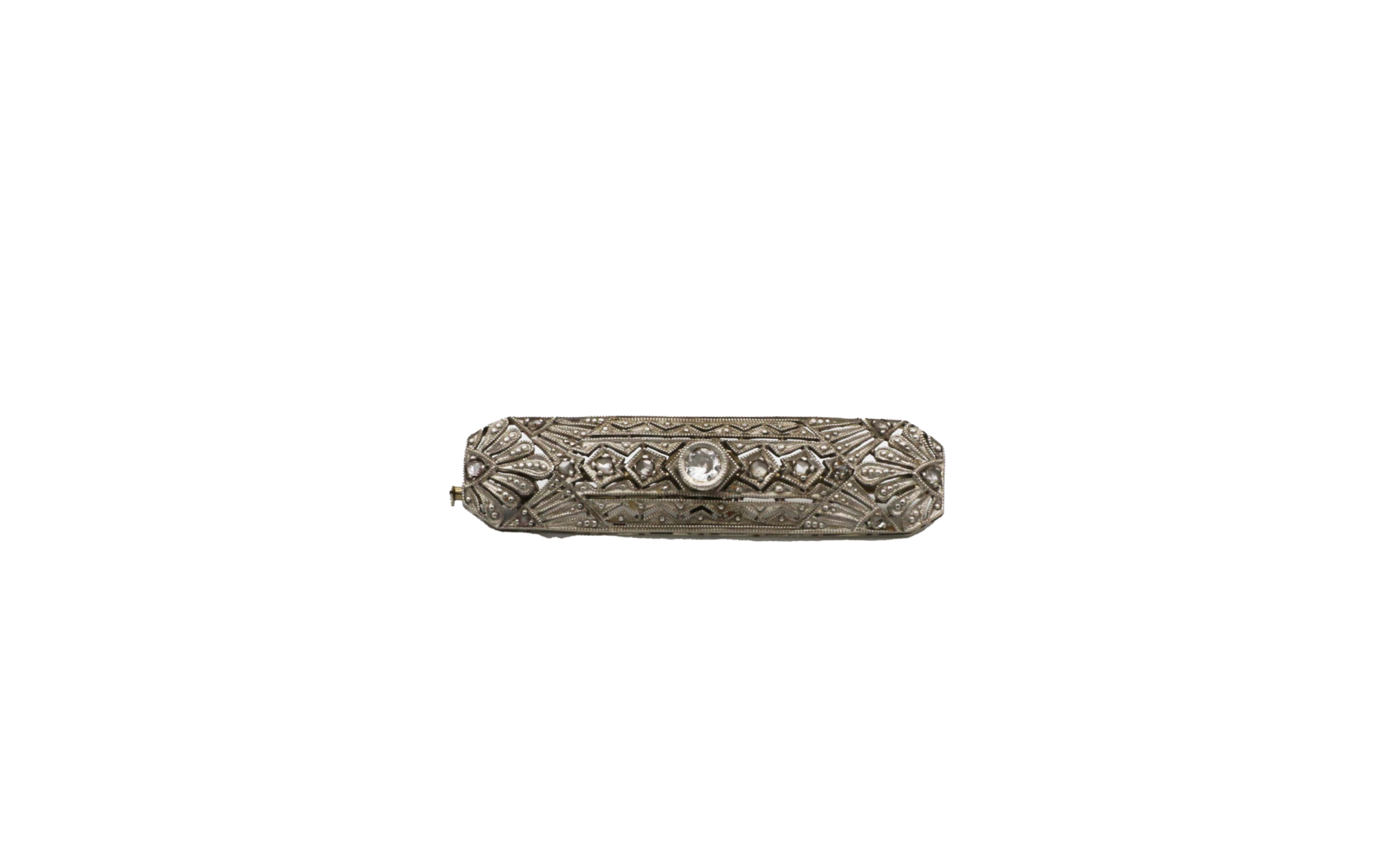Art Deco Brosche Weißgold 585 / 14K mit Diamanten Onyx Chrysopras Wechselbar
