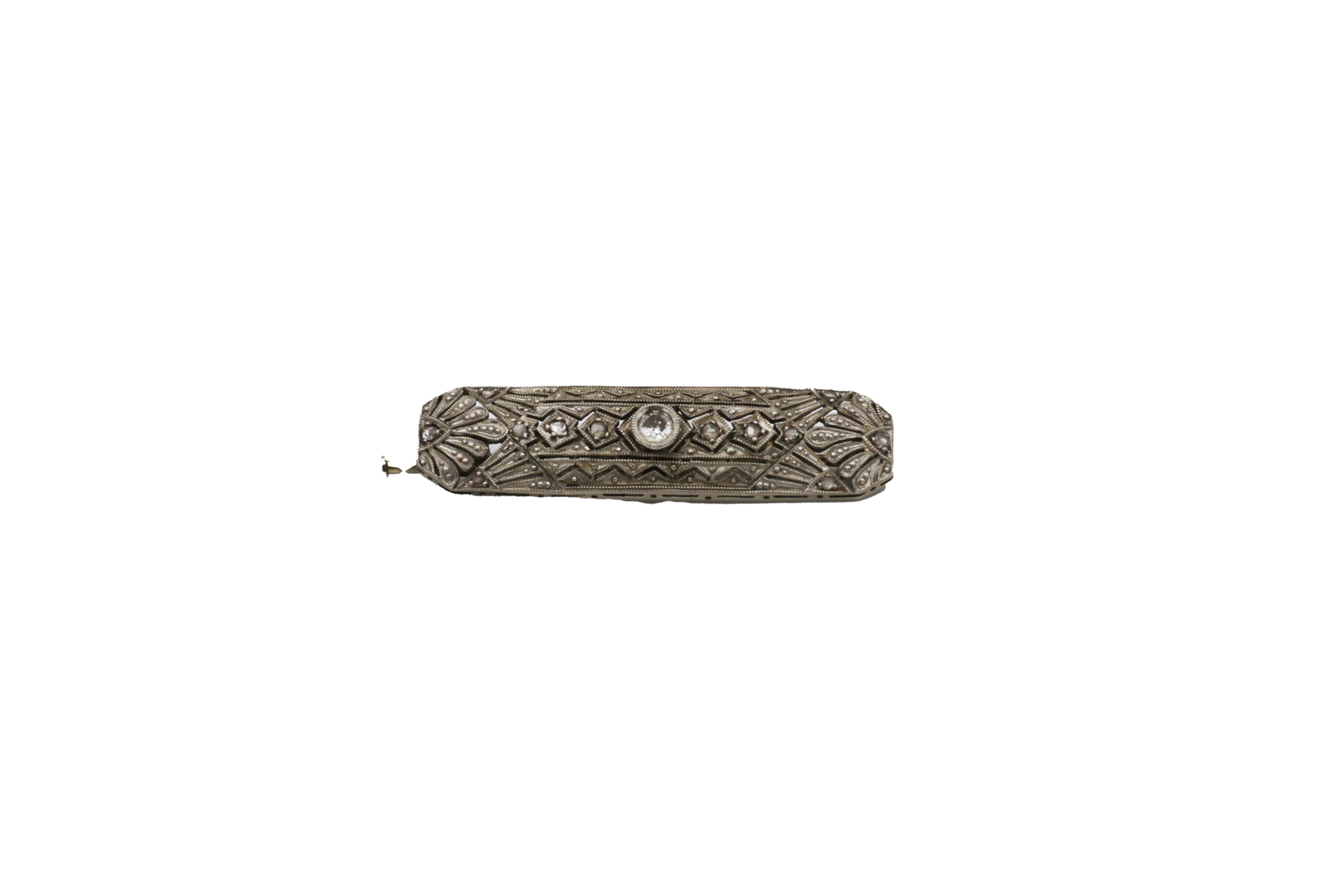 Art Deco Brosche Weißgold 585 / 14K mit Diamanten Onyx Chrysopras Wechselbar - Bild 5