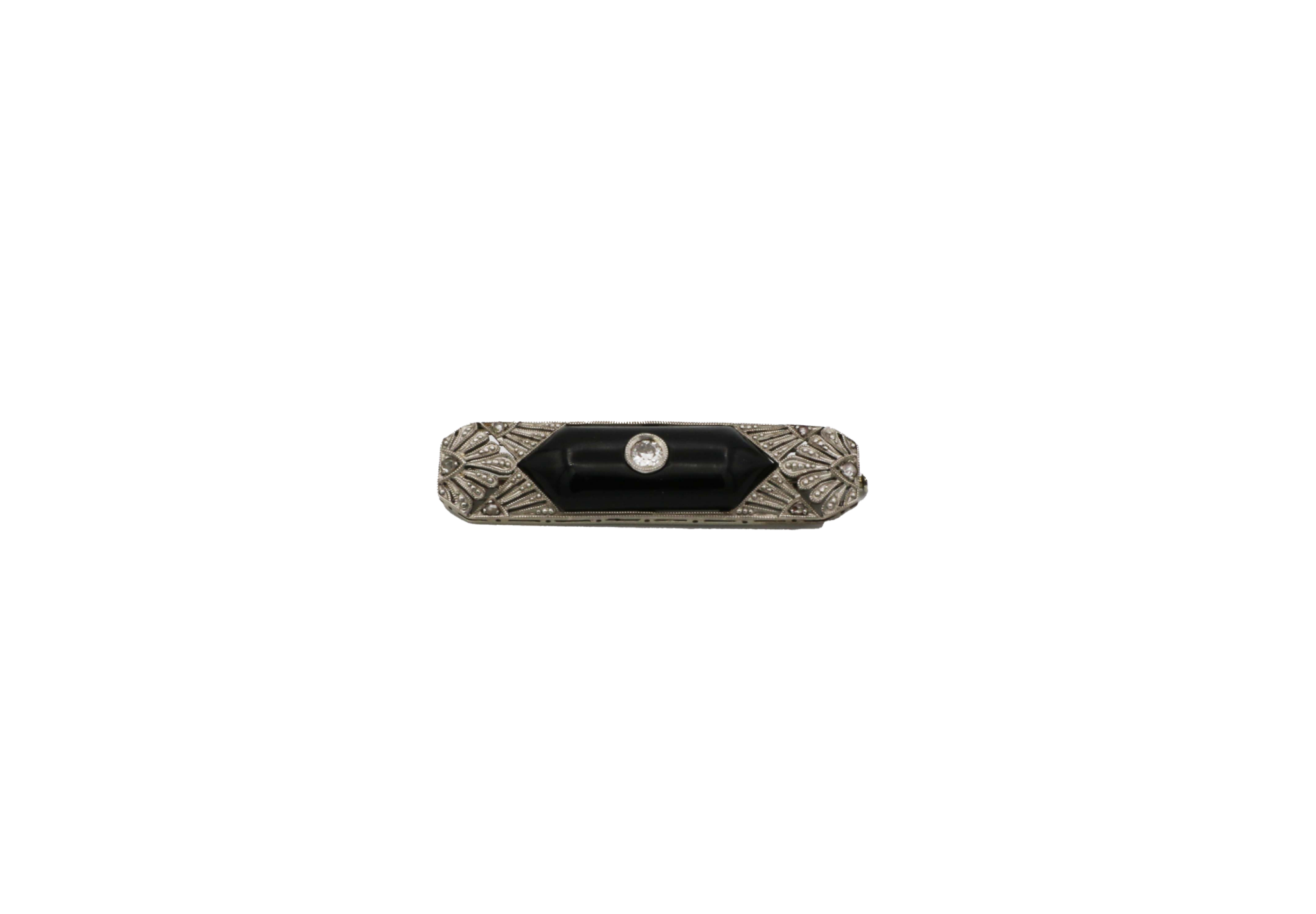 Art Deco Brosche Weißgold 585 / 14K mit Diamanten Onyx Chrysopras Wechselbar - Bild 6