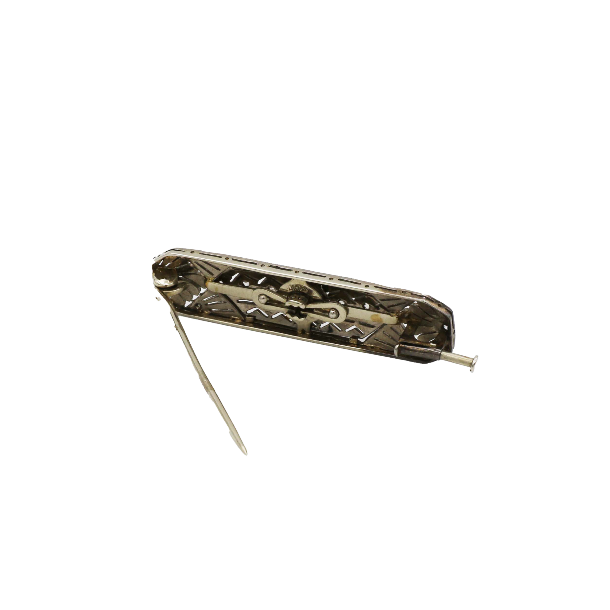 Art Deco Brosche Weißgold 585 / 14K mit Diamanten Onyx Chrysopras Wechselbar - Bild 7