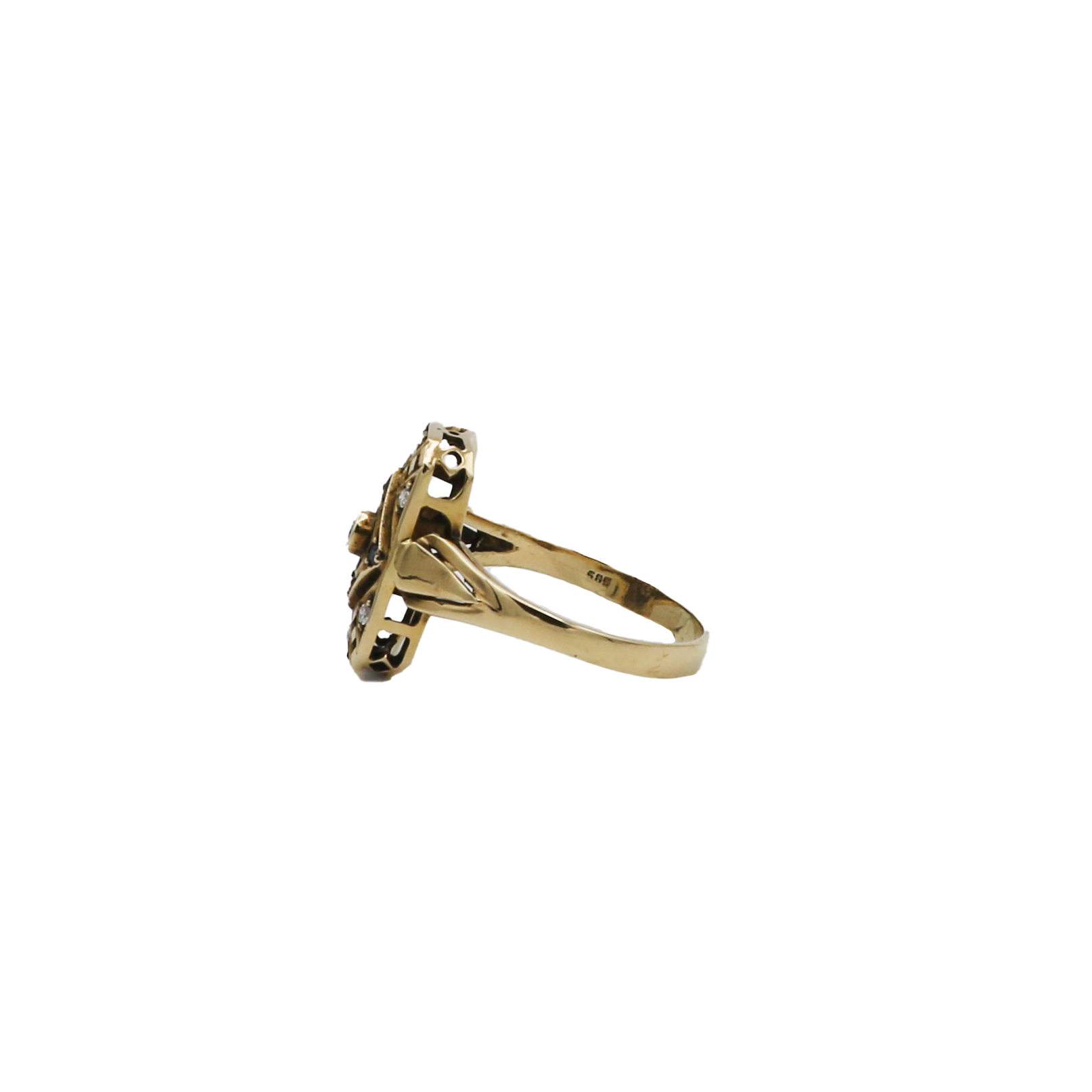 Art Deco Ring Gr.57,5 Gelbgold 585 / 14K mit Diamanten und Saphiren - Bild 2