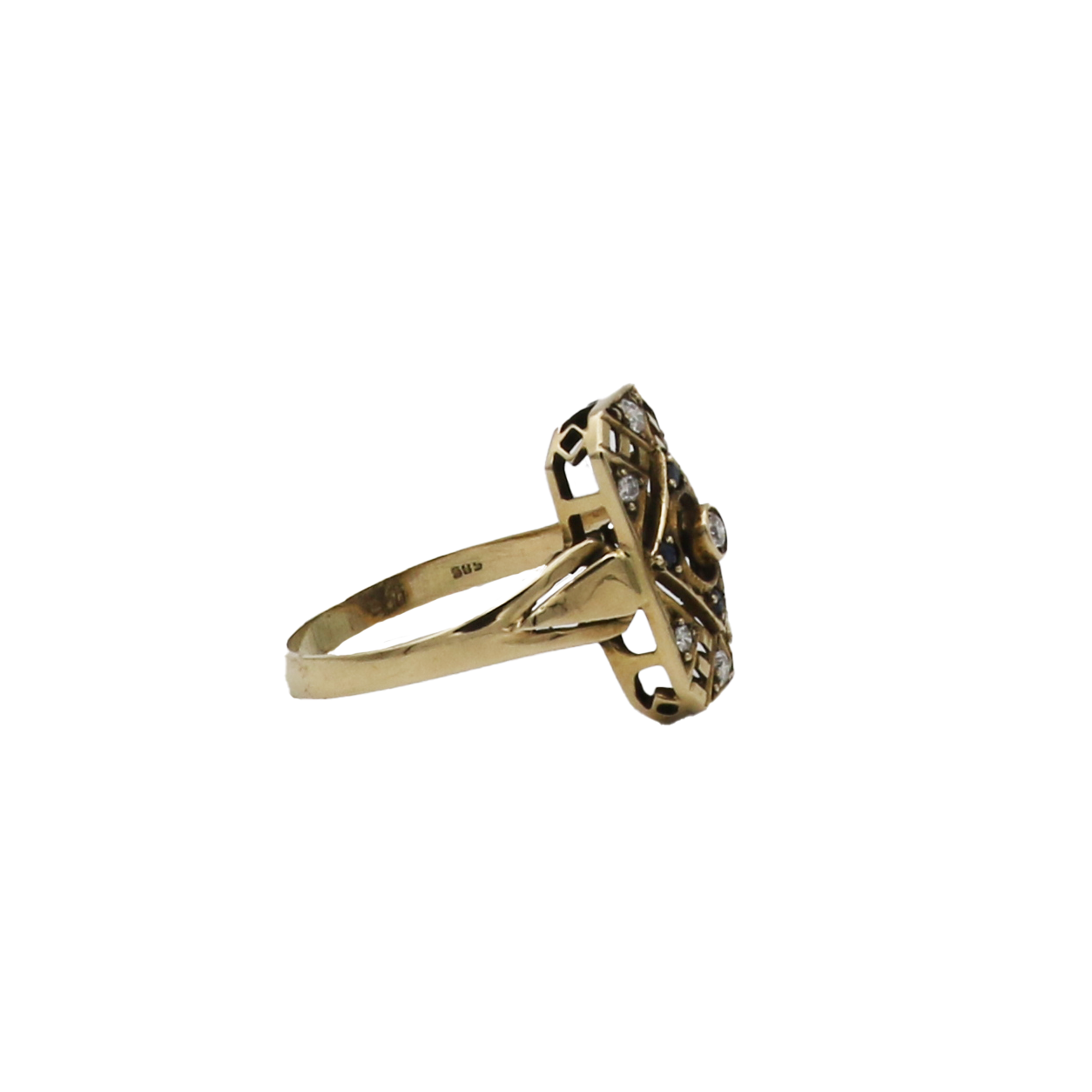 Art Deco Ring Gr.57,5 Gelbgold 585 / 14K mit Diamanten und Saphiren - Bild 3