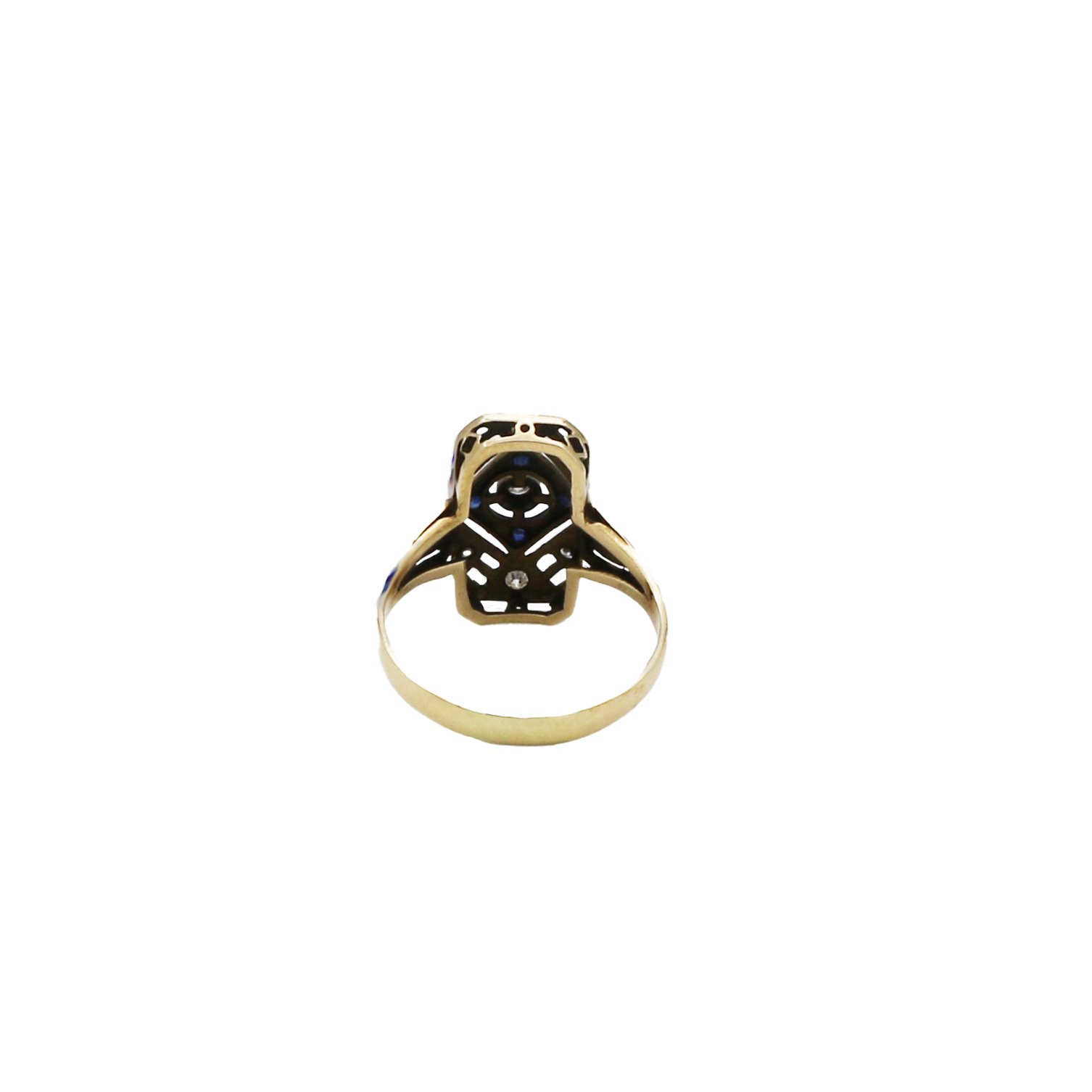 Art Deco Ring Gr.57,5 Gelbgold 585 / 14K mit Diamanten und Saphiren - Bild 4