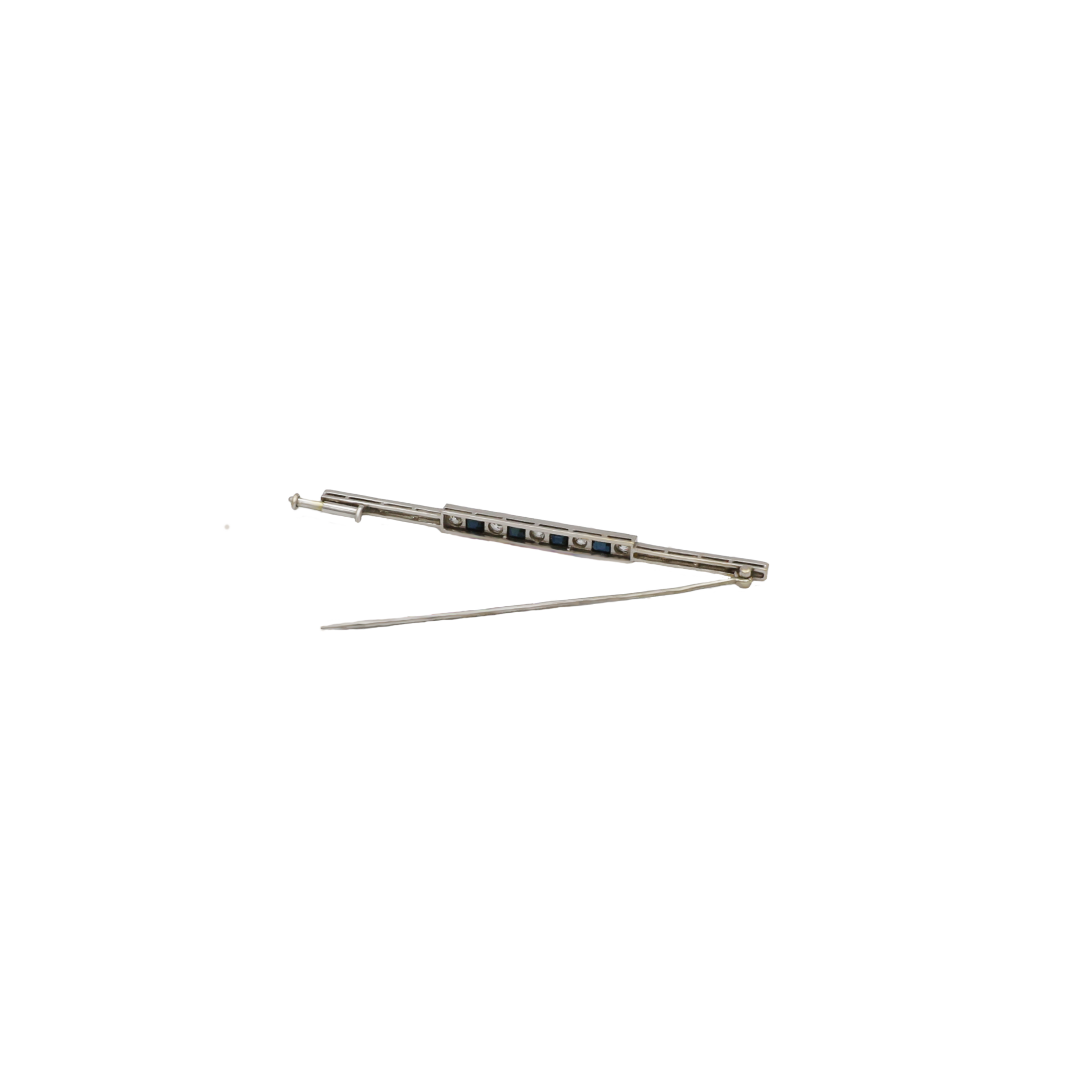 Art Deco Brosche Weißgold 585 / 14K mit 0,8ct Saphiren 0,25ct Diamanten - Bild 4