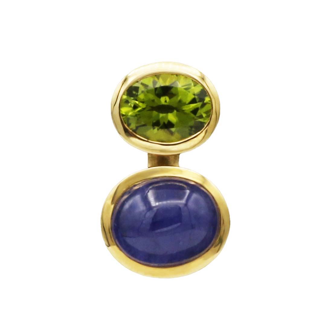 Peridot Tansanit Anhänger Gelbgold 750/18K.