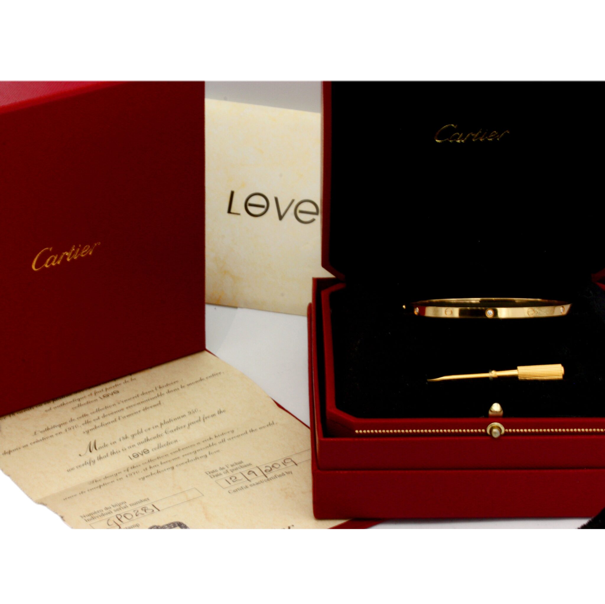 Cartier Love Armreif Gelbgold 750 / 18K mit ca. 0,15 ct Diamanten, Fullset - Bild 6