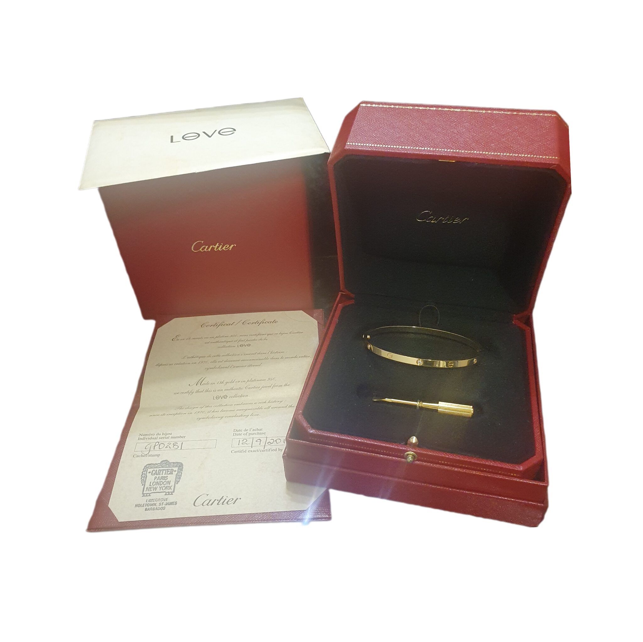 Cartier Love Armreif Gelbgold 750 / 18K mit ca. 0,15 ct Diamanten, Fullset - Bild 7