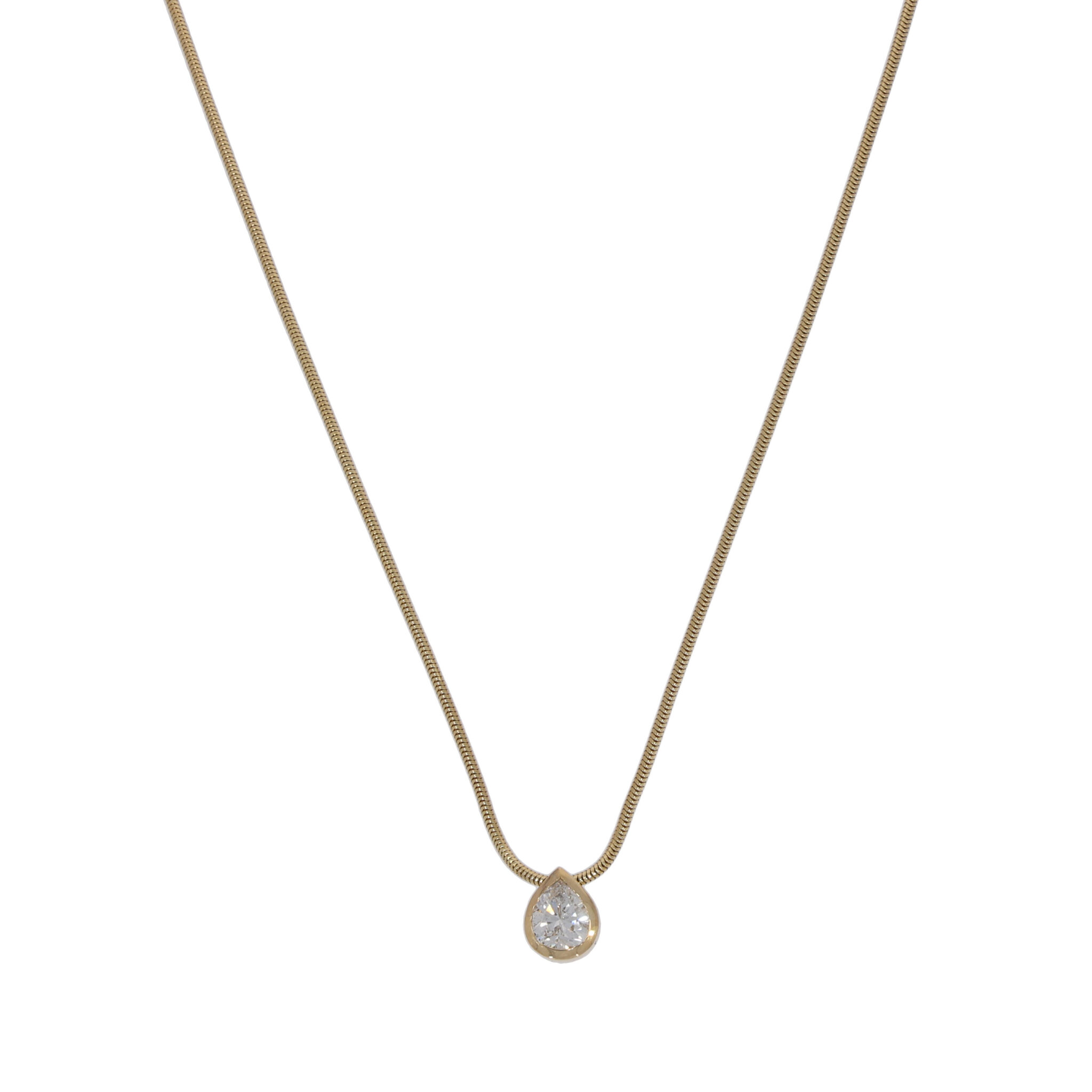 Solitär Tropfen Anhänger 0,6ct Gelbgold 750 / 18K mit Schlangenkette