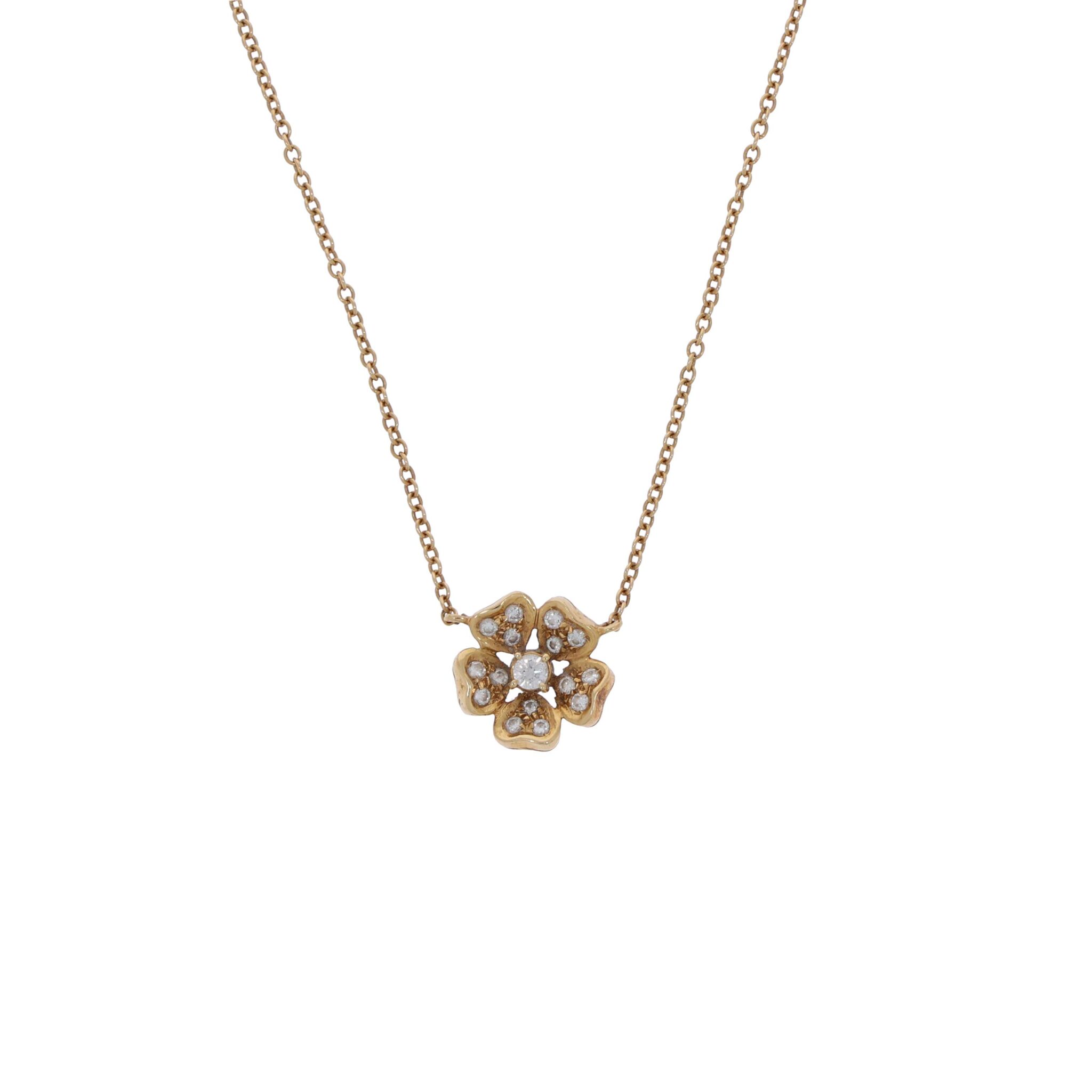 Kette mit Diamantanhänger in Blumenform Gelbgold 750 / 18K ca. 0,35 ct Diamanten
